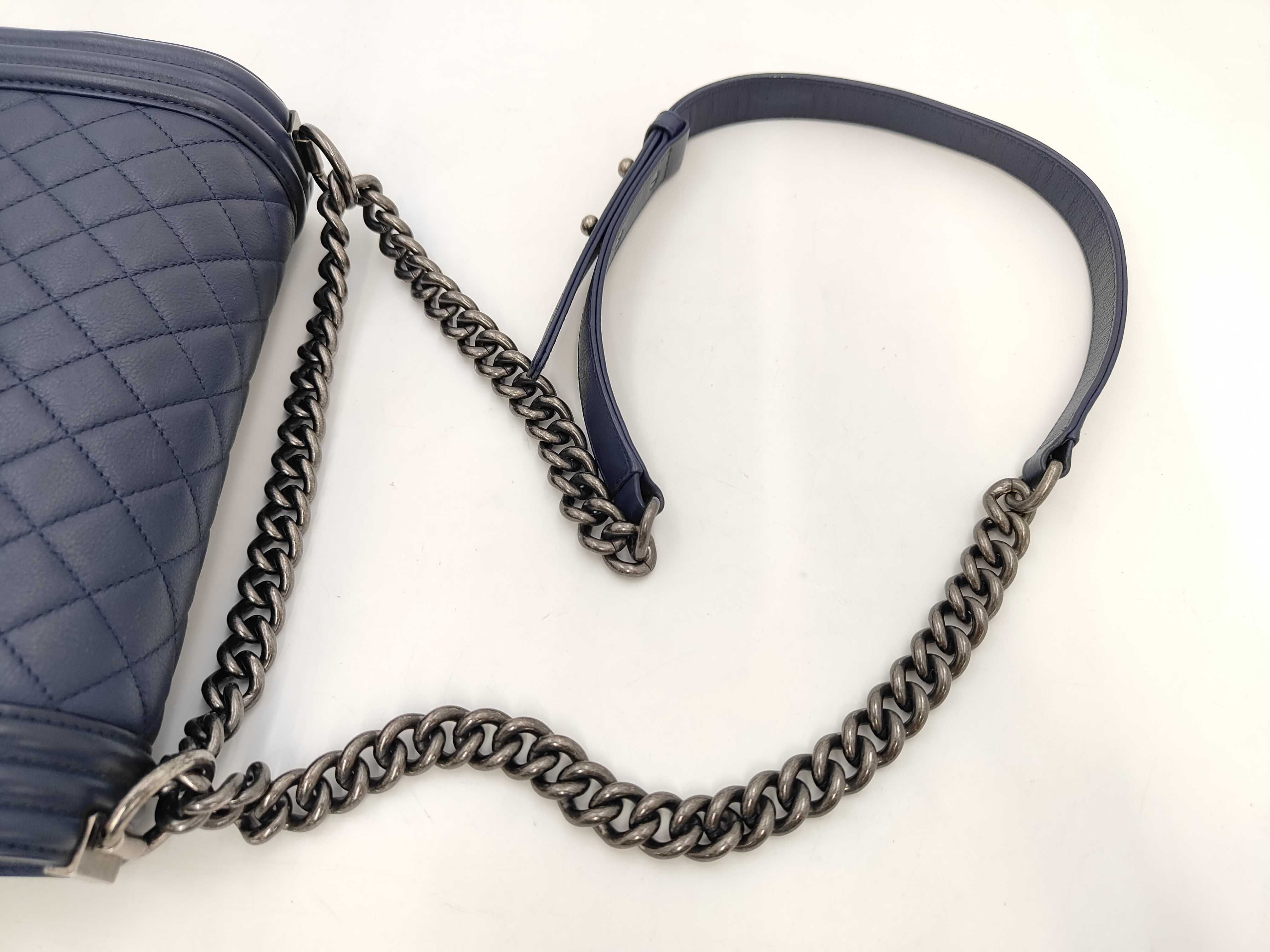 Boy Chanel Chain Shoulder Bag, Lambskin, Navy, Ruthenium Hardware — view 5