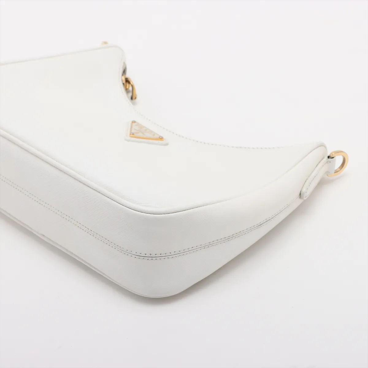 Saffiano Leather Shoulder Bag, White — view 3