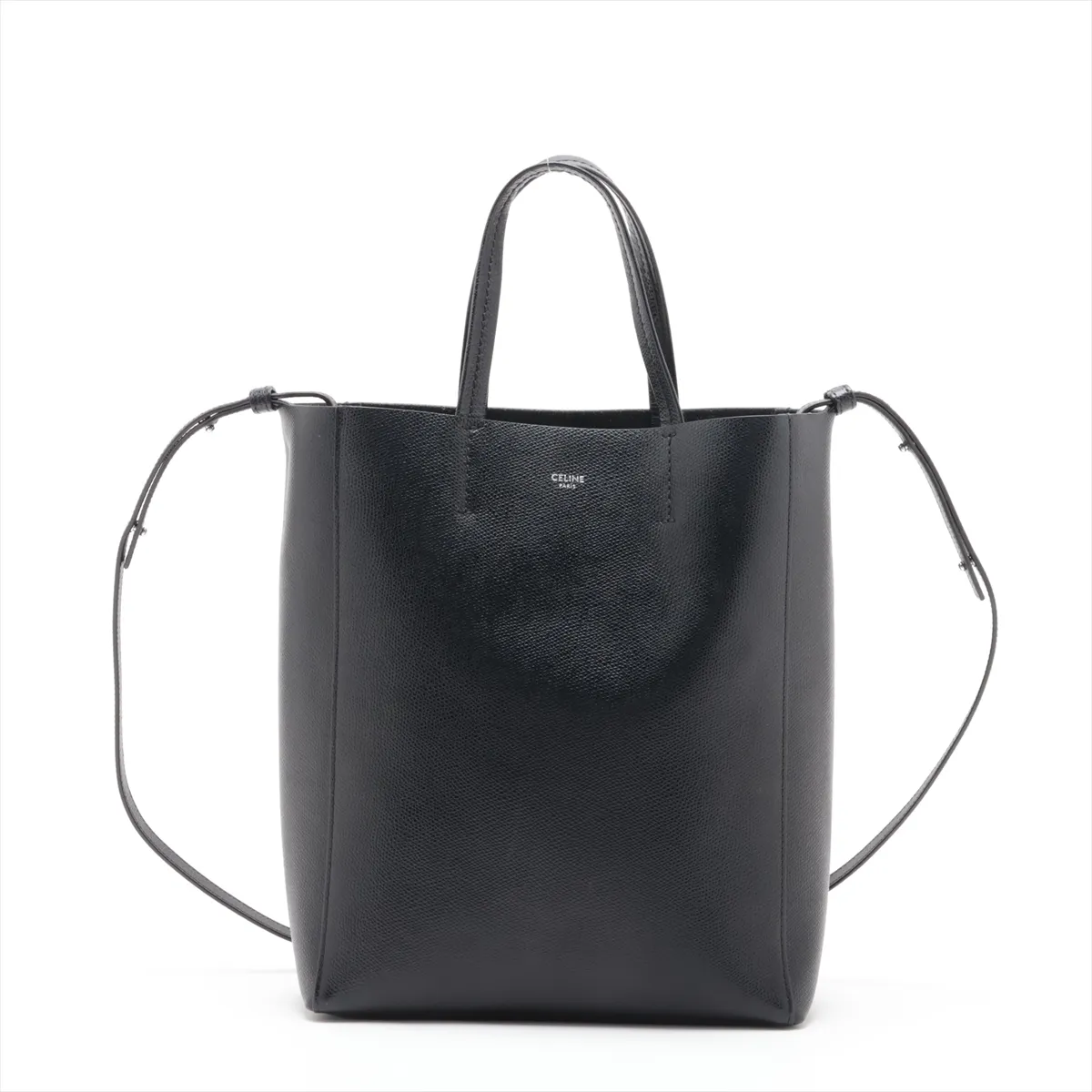 Vertical Cabas Small Leather 2-Way Tote Bag, Black