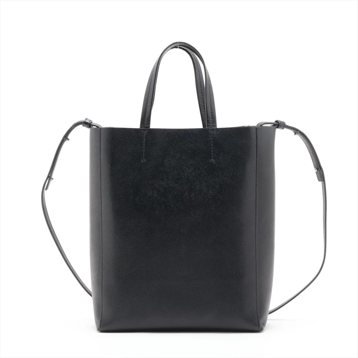 Vertical Cabas Small Leather 2-Way Tote Bag, Black — view 2