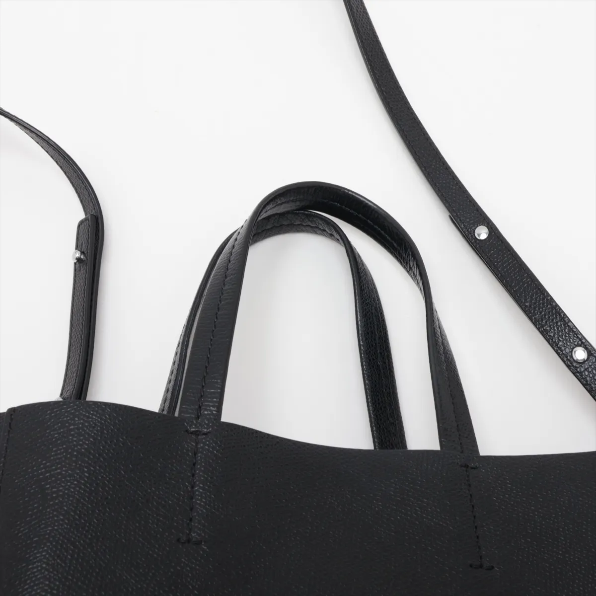 Vertical Cabas Small Leather 2-Way Tote Bag, Black — view 6