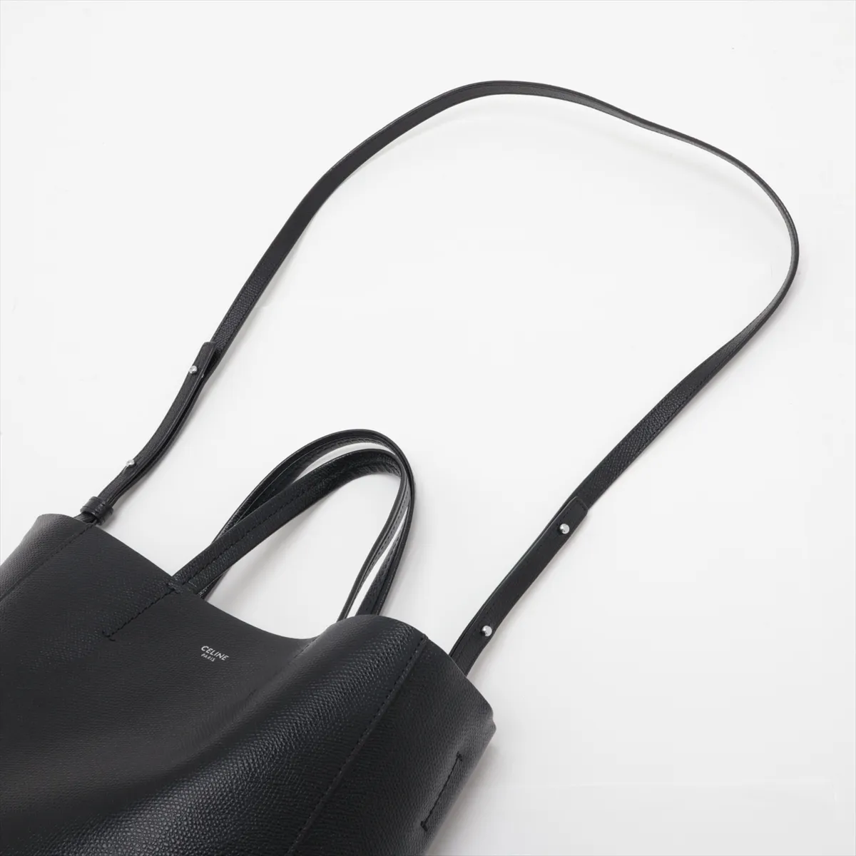 Vertical Cabas Small Leather 2-Way Tote Bag, Black — view 7