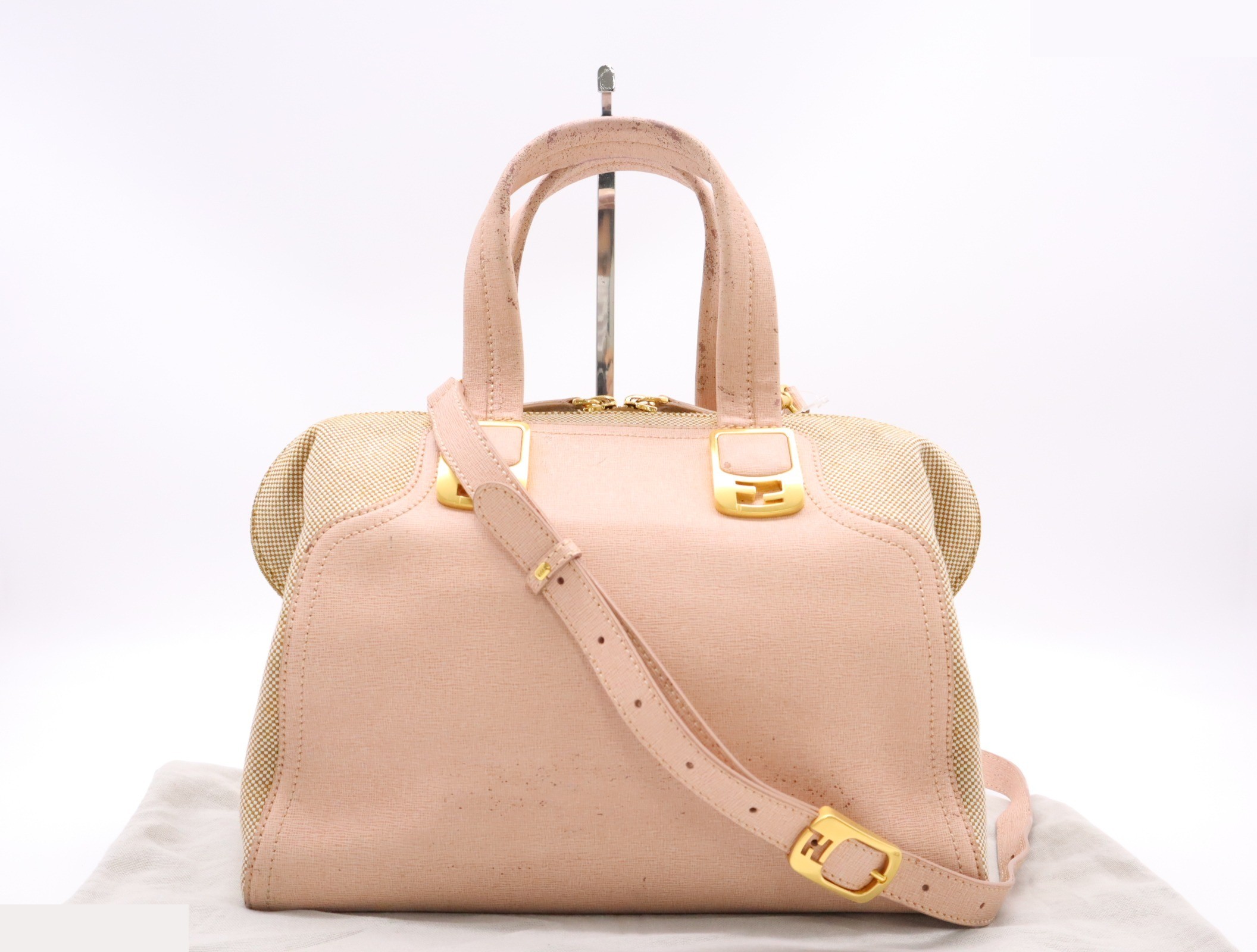 Canvas x Leather Chameleon 2way Handbag Pink GD Hardware