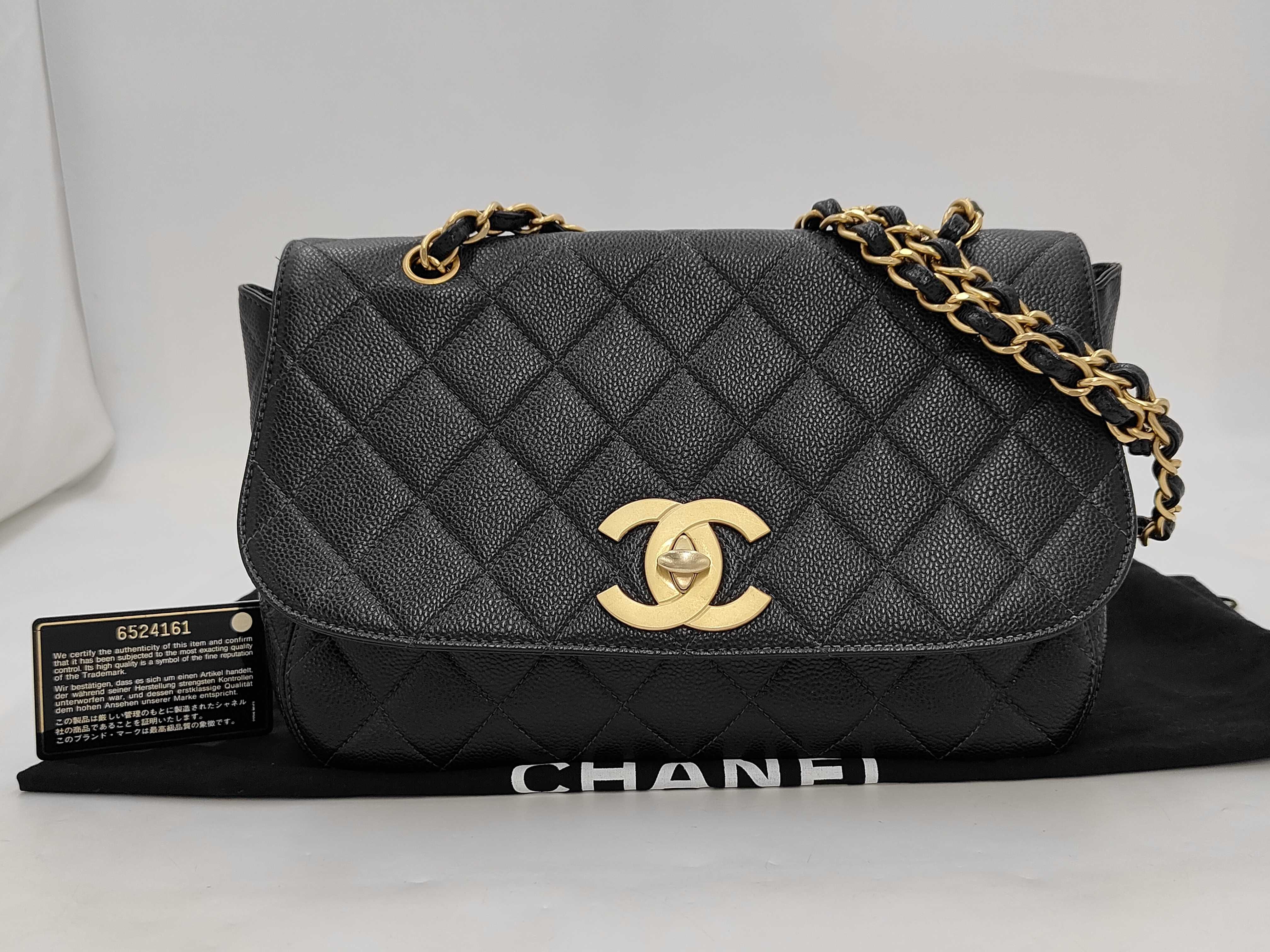 Matelassé Caviar Skin Large Coco Chain Shoulder Bag, Series 6, Black, with dust bag, card, and sticker.