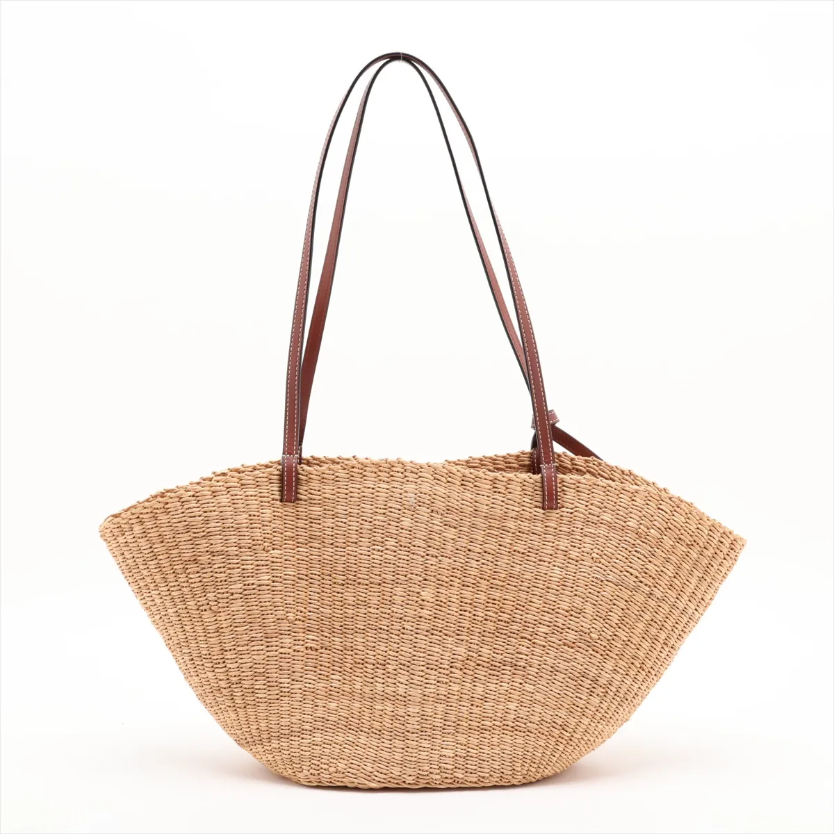 Anagram Small Shell Basket Raffia x Leather Basket Bag Beige — view 2
