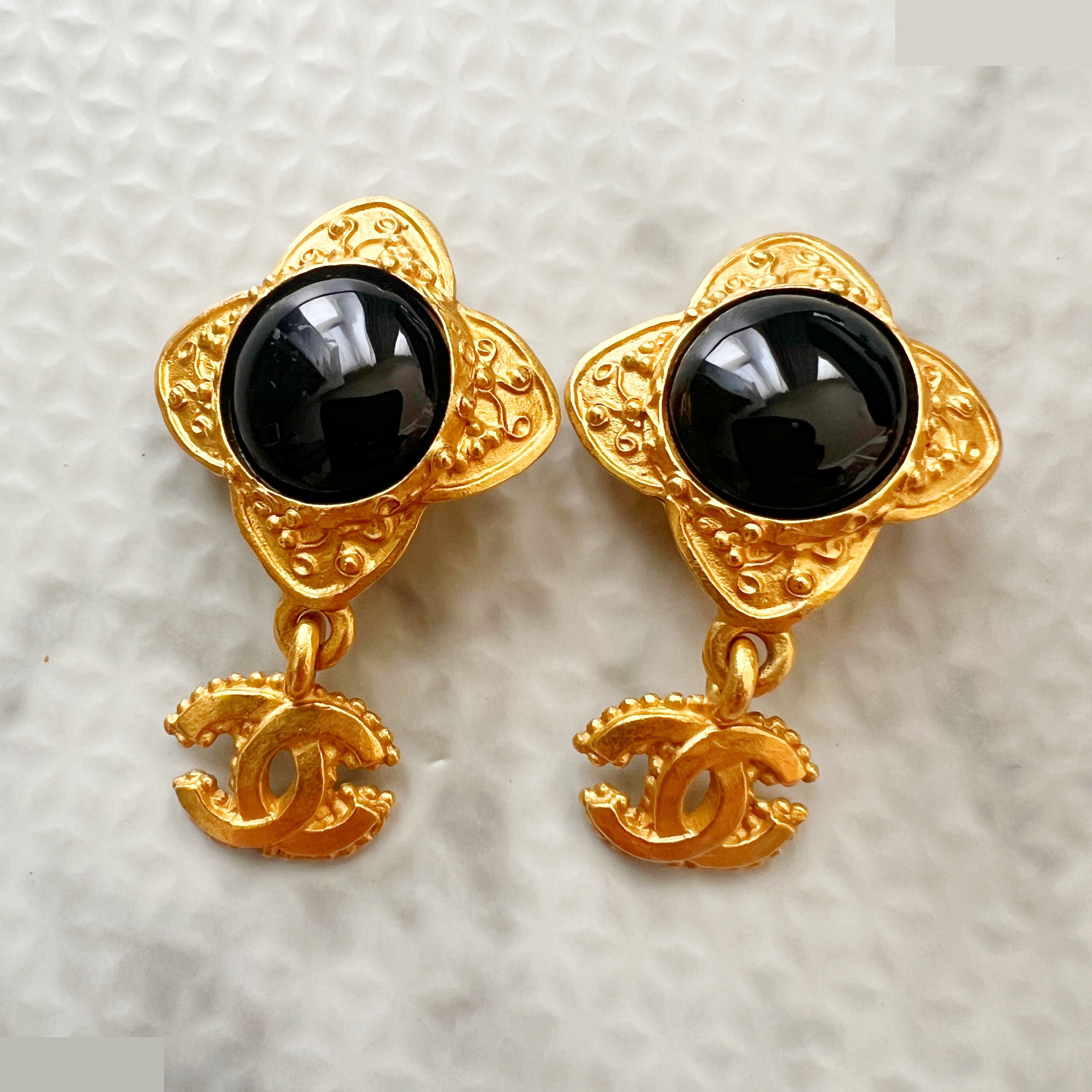 96A Colored Stone Swing Coco Mark Earrings — view 2