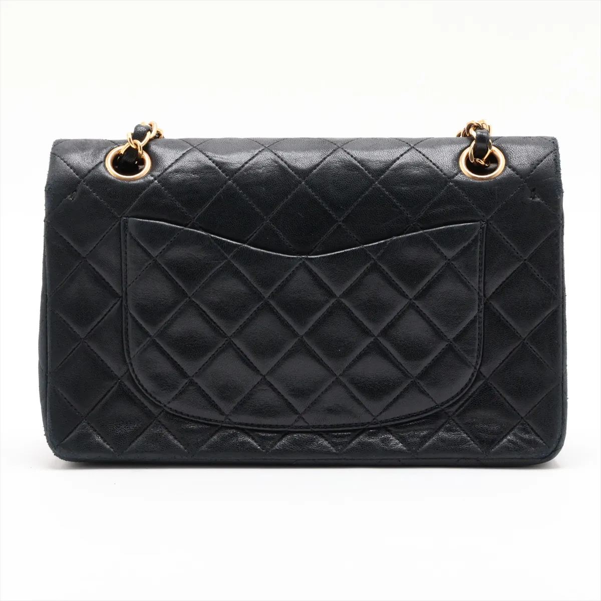 Matelassé 23 Small Lambskin Double Flap Double Chain Bag, Black with Gold Hardware, A01113 — view 2