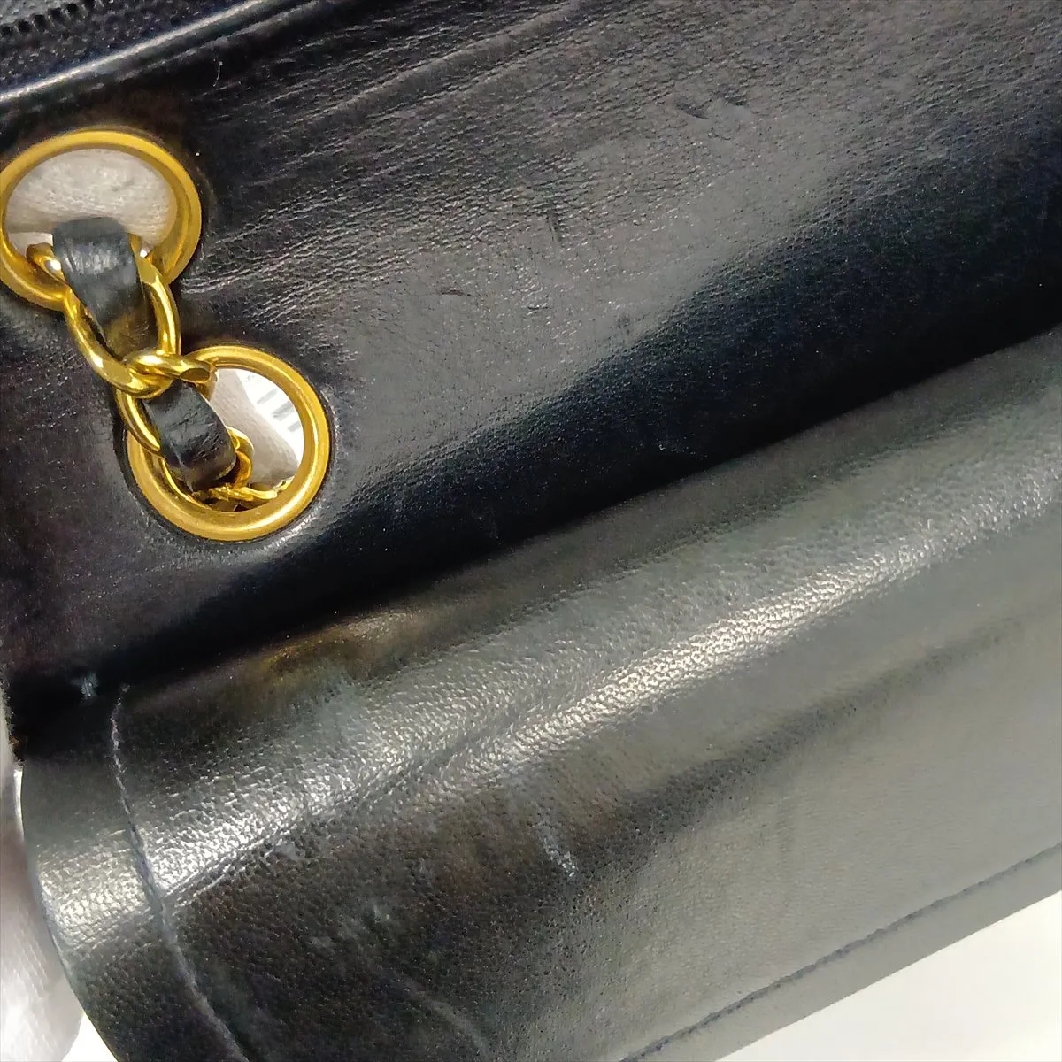 Matelassé 23 Small Lambskin Double Flap Double Chain Bag, Black with Gold Hardware, A01113 — view 15