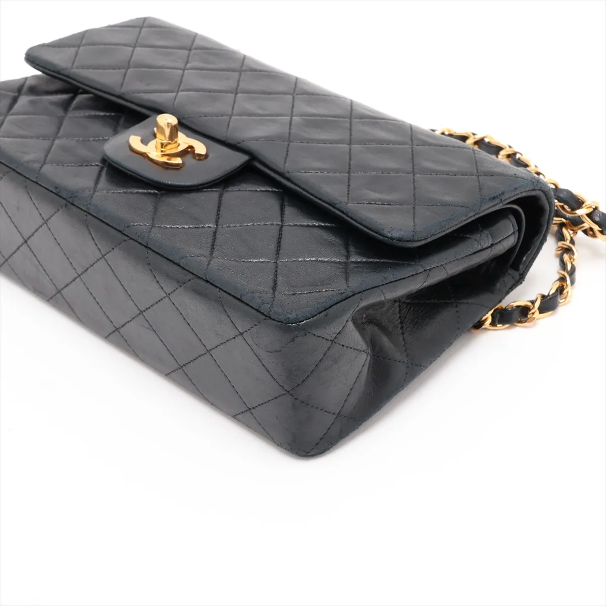 Matelassé 23 Small Lambskin Double Flap Double Chain Bag, Black with Gold Hardware, A01113 — view 3