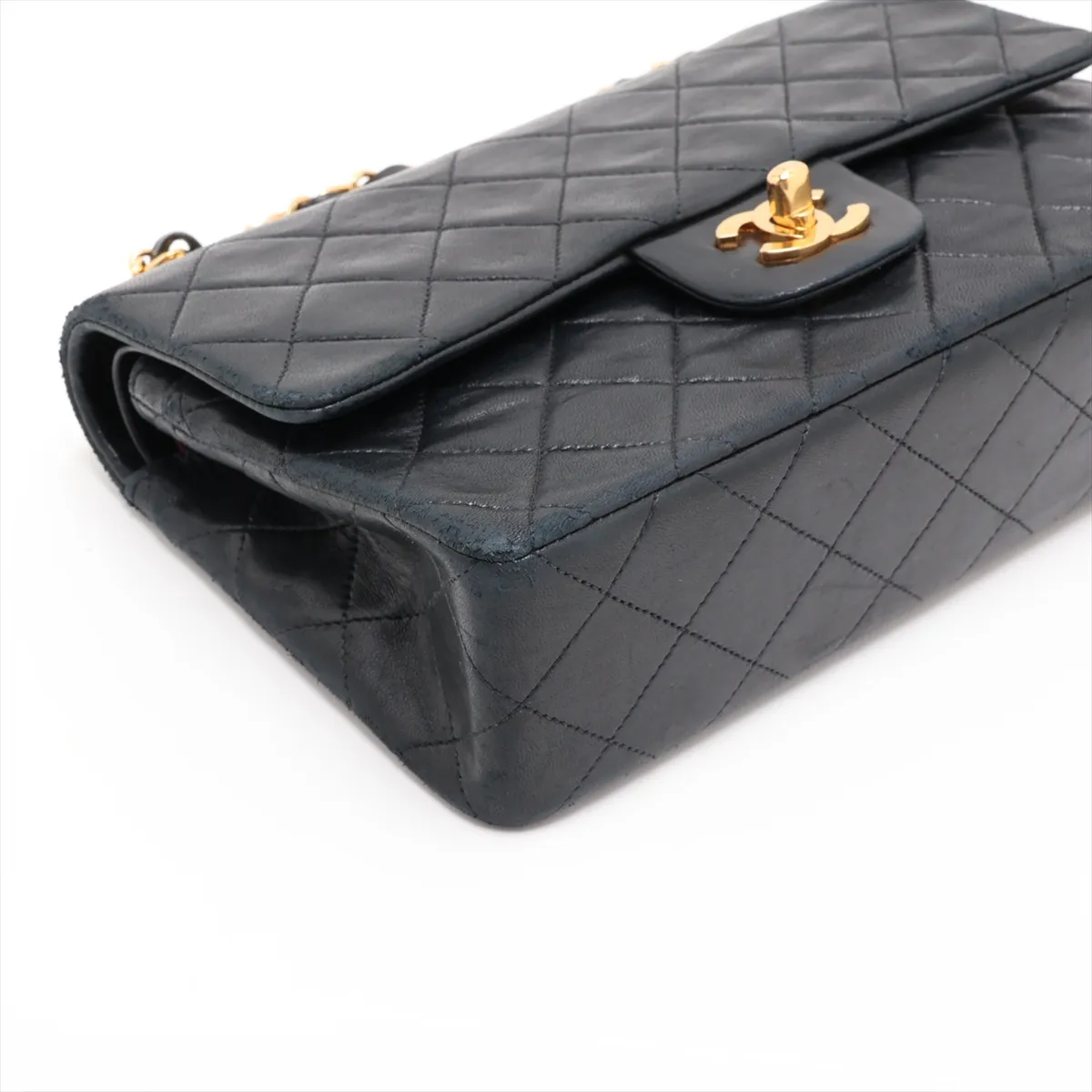 Matelassé 23 Small Lambskin Double Flap Double Chain Bag, Black with Gold Hardware, A01113 — view 4