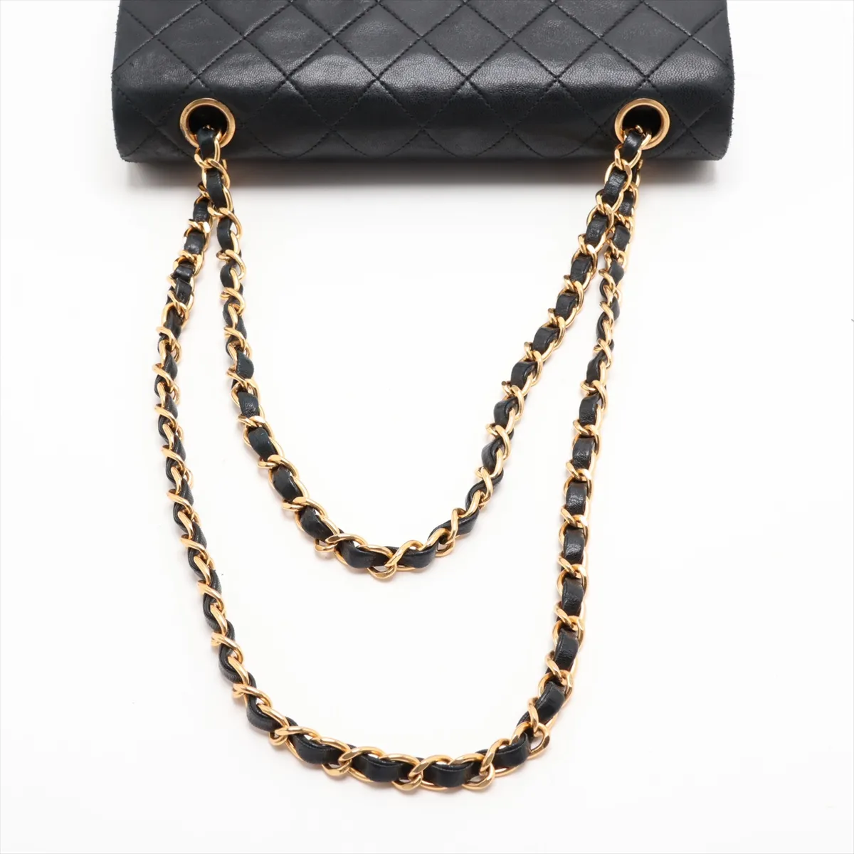 Matelassé 23 Small Lambskin Double Flap Double Chain Bag, Black with Gold Hardware, A01113 — view 5
