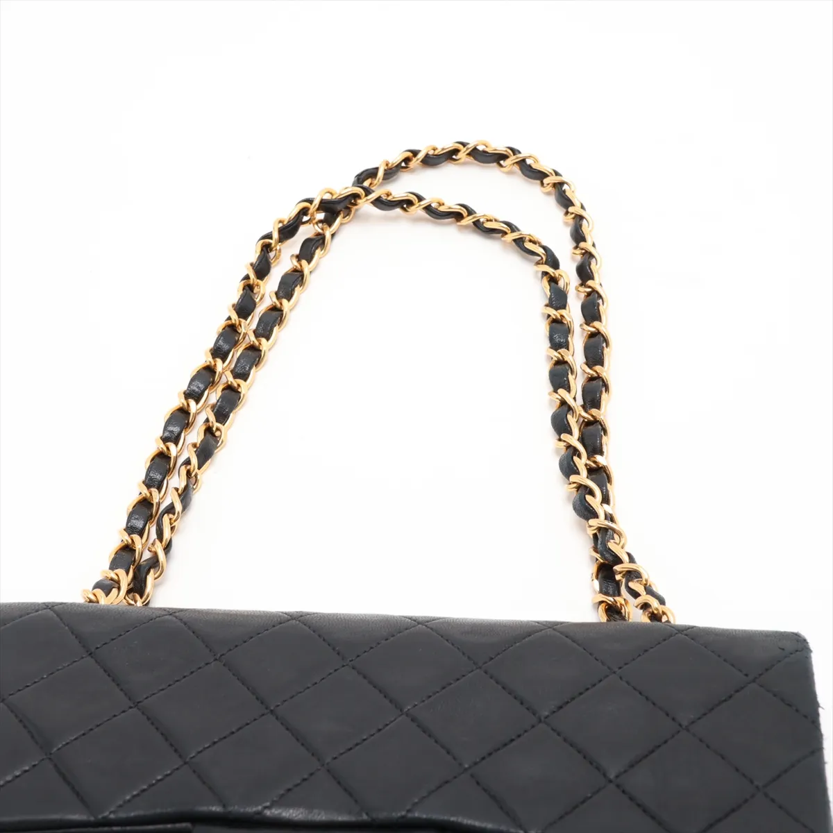 Matelassé 23 Small Lambskin Double Flap Double Chain Bag, Black with Gold Hardware, A01113 — view 6
