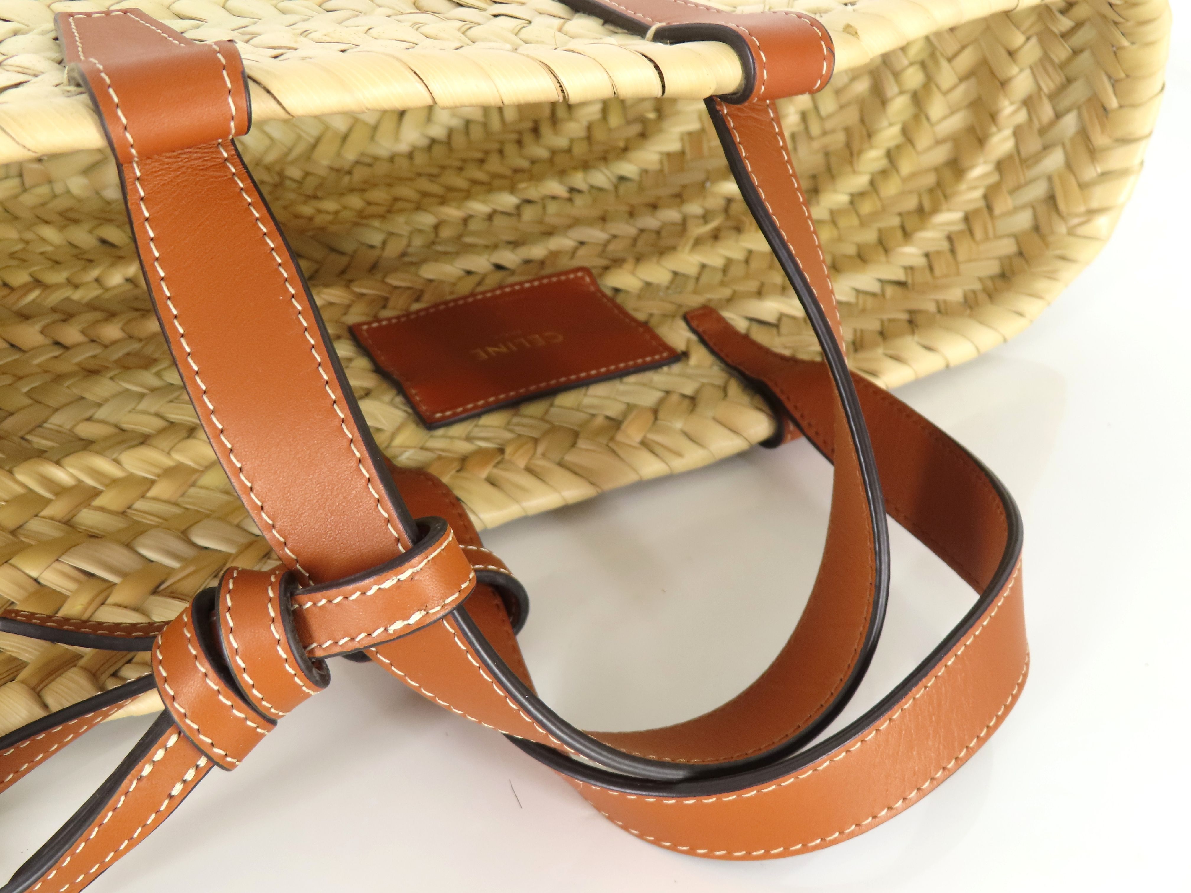 Triomphe Panier Raffia x Leather Basket Bag Brown Handbag — view 3