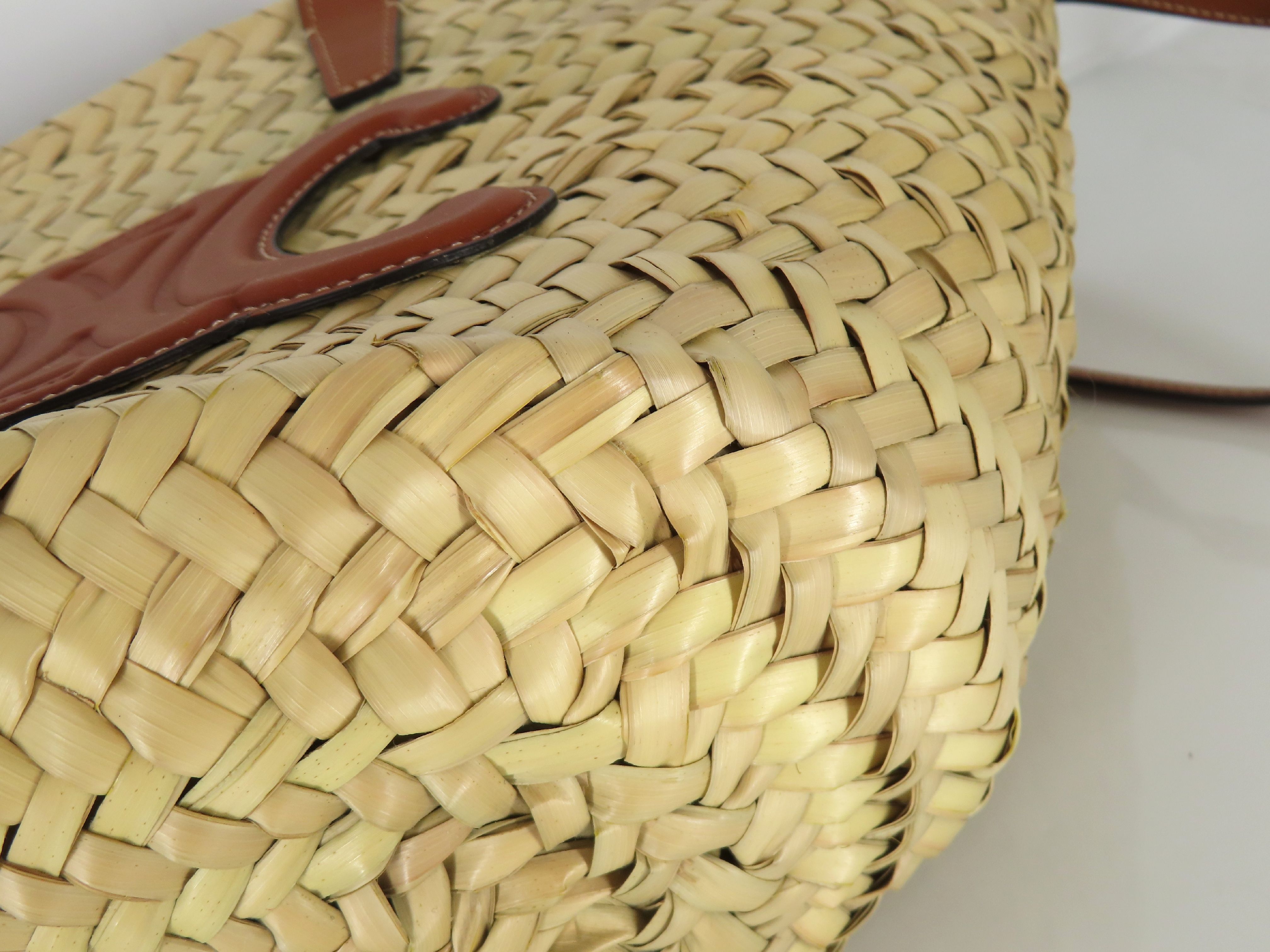 Triomphe Panier Raffia x Leather Basket Bag Brown Handbag — view 6