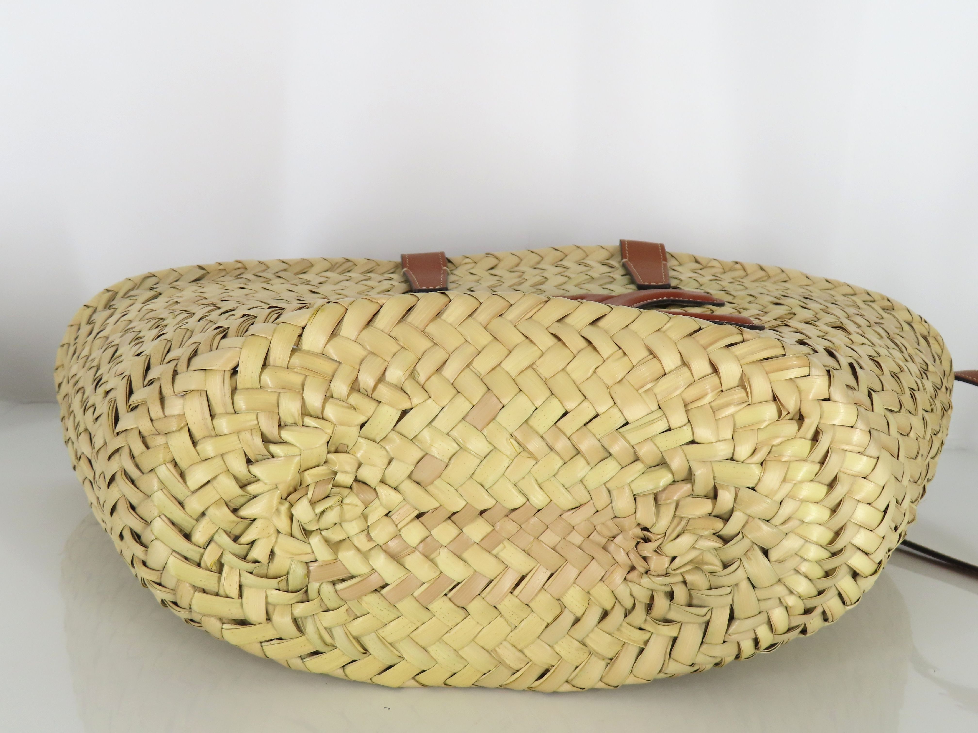 Triomphe Panier Raffia x Leather Basket Bag Brown Handbag — view 7