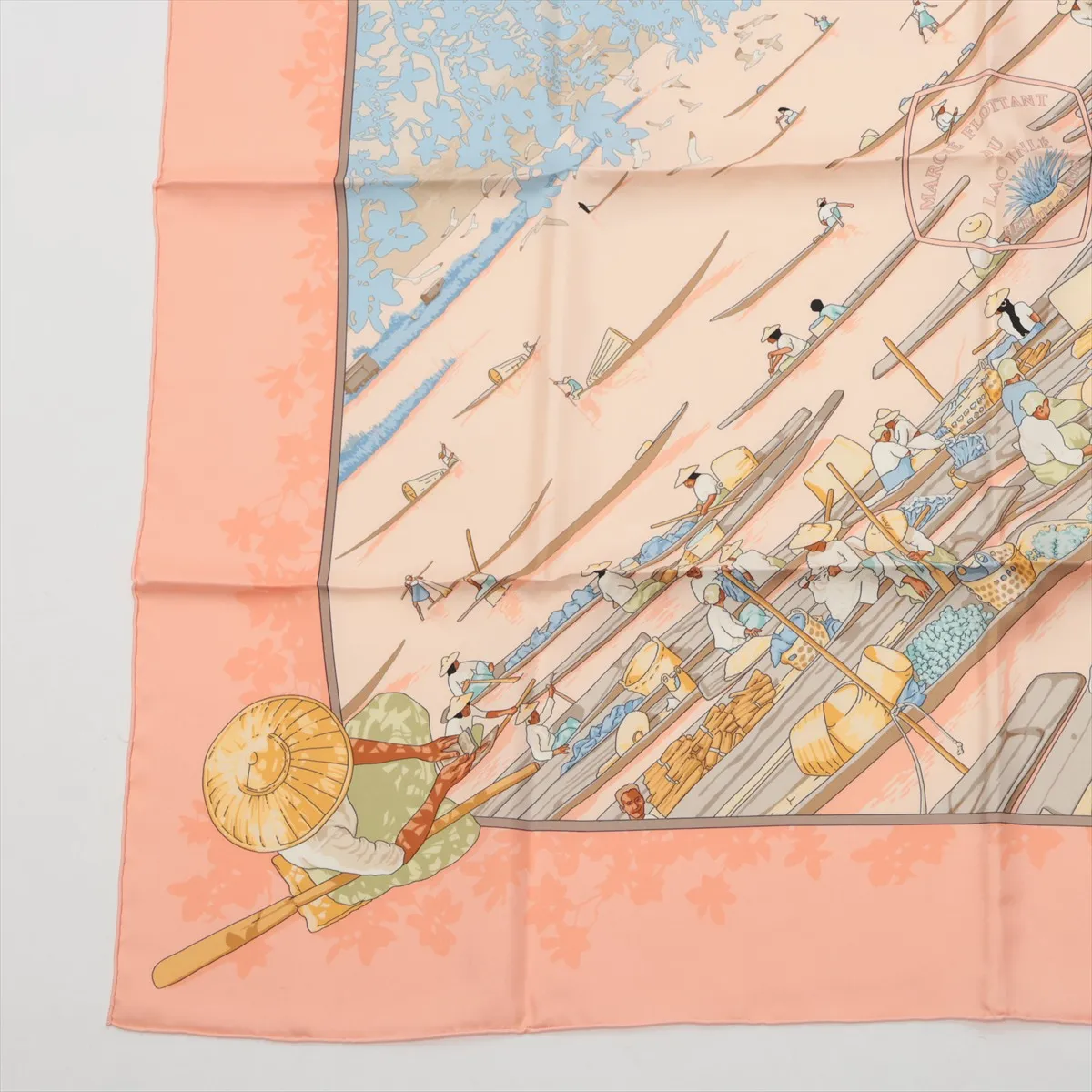 Carre 90 MARCHE FLOTTANT DU LAC INLE Lake Floating Market Scarf Silk Pink — view 5