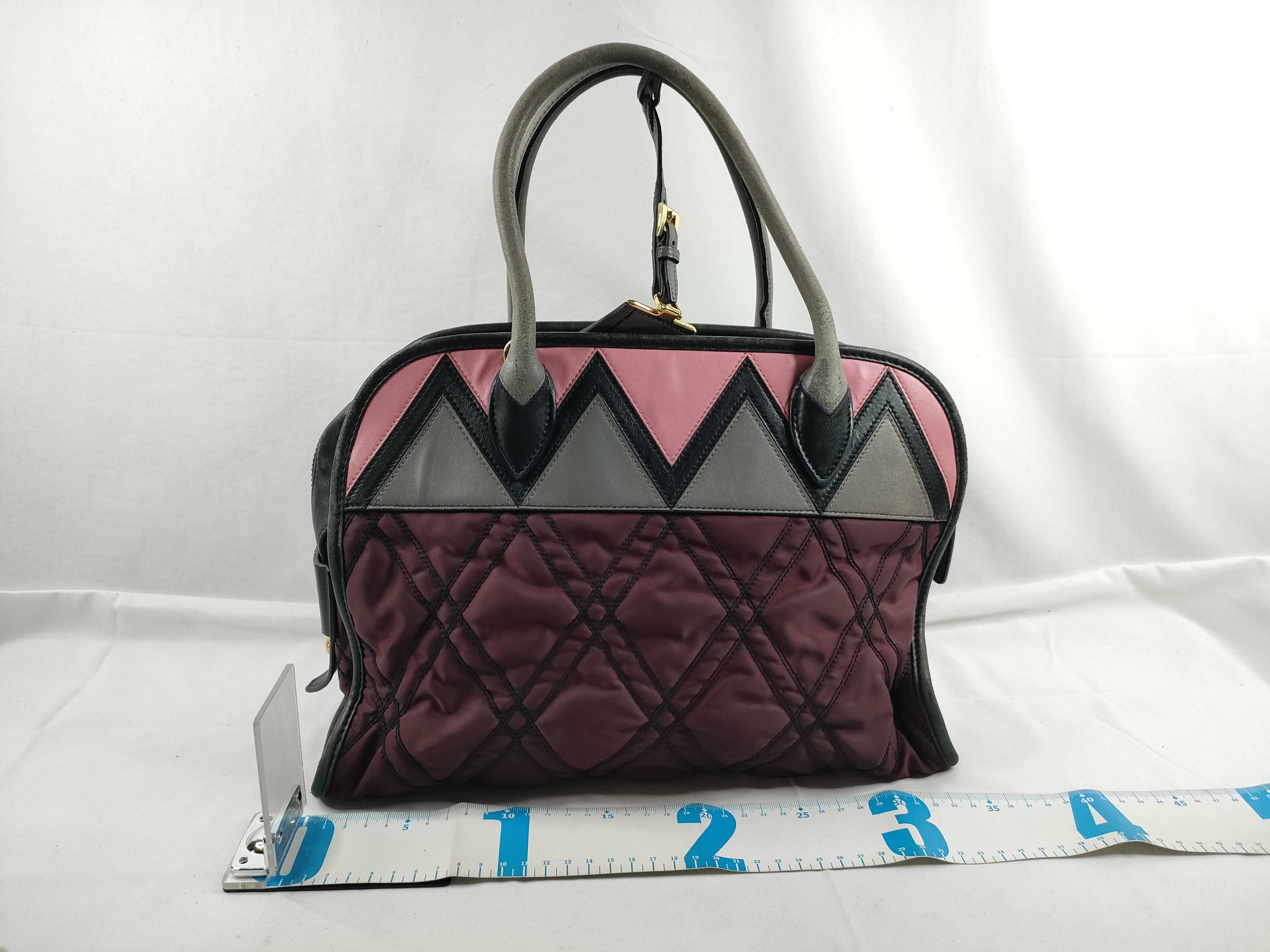 2-way bag with long strap, nylon, quilted leather, wine red handbag — view 2