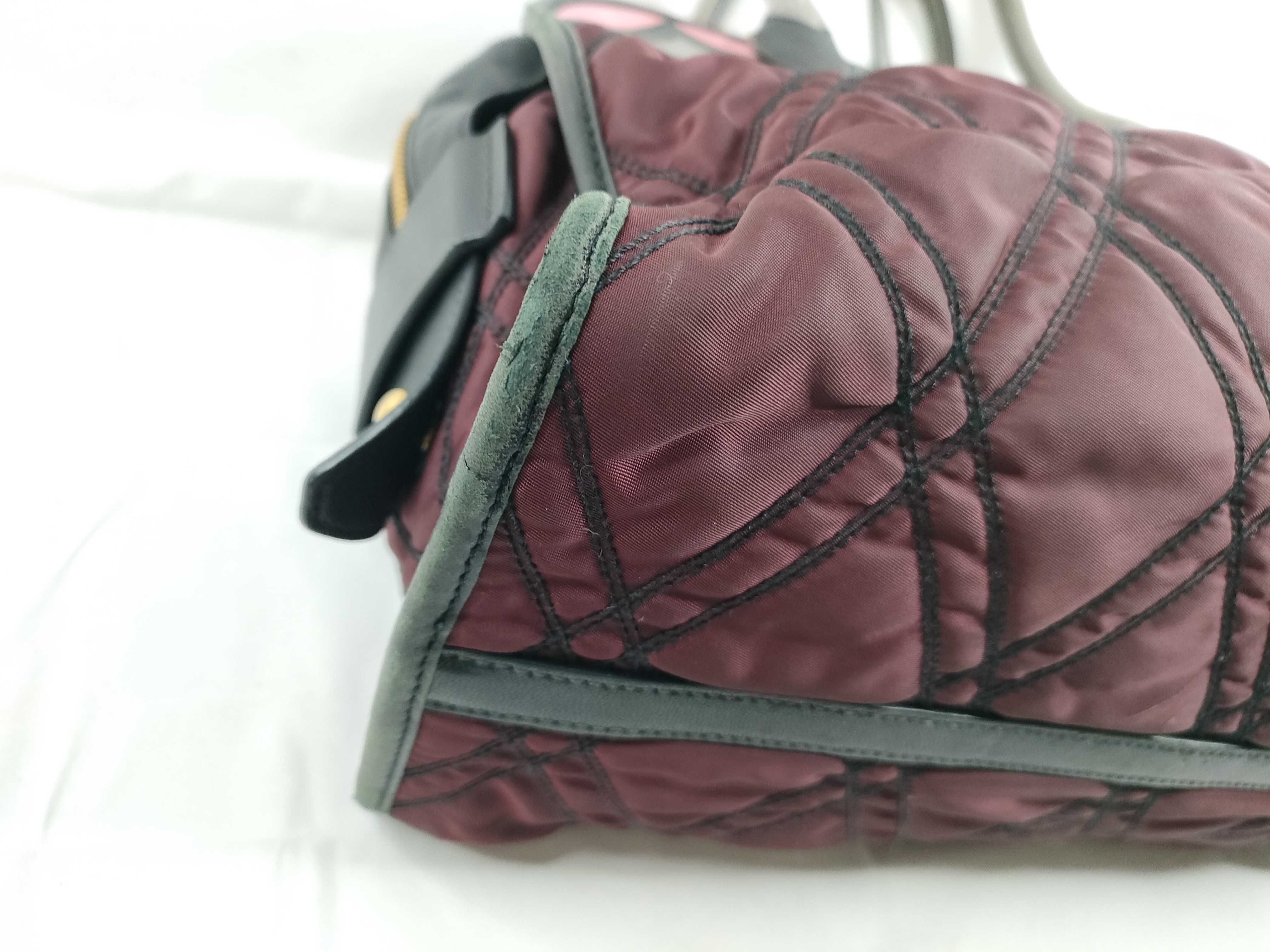 2-way bag with long strap, nylon, quilted leather, wine red handbag — view 3