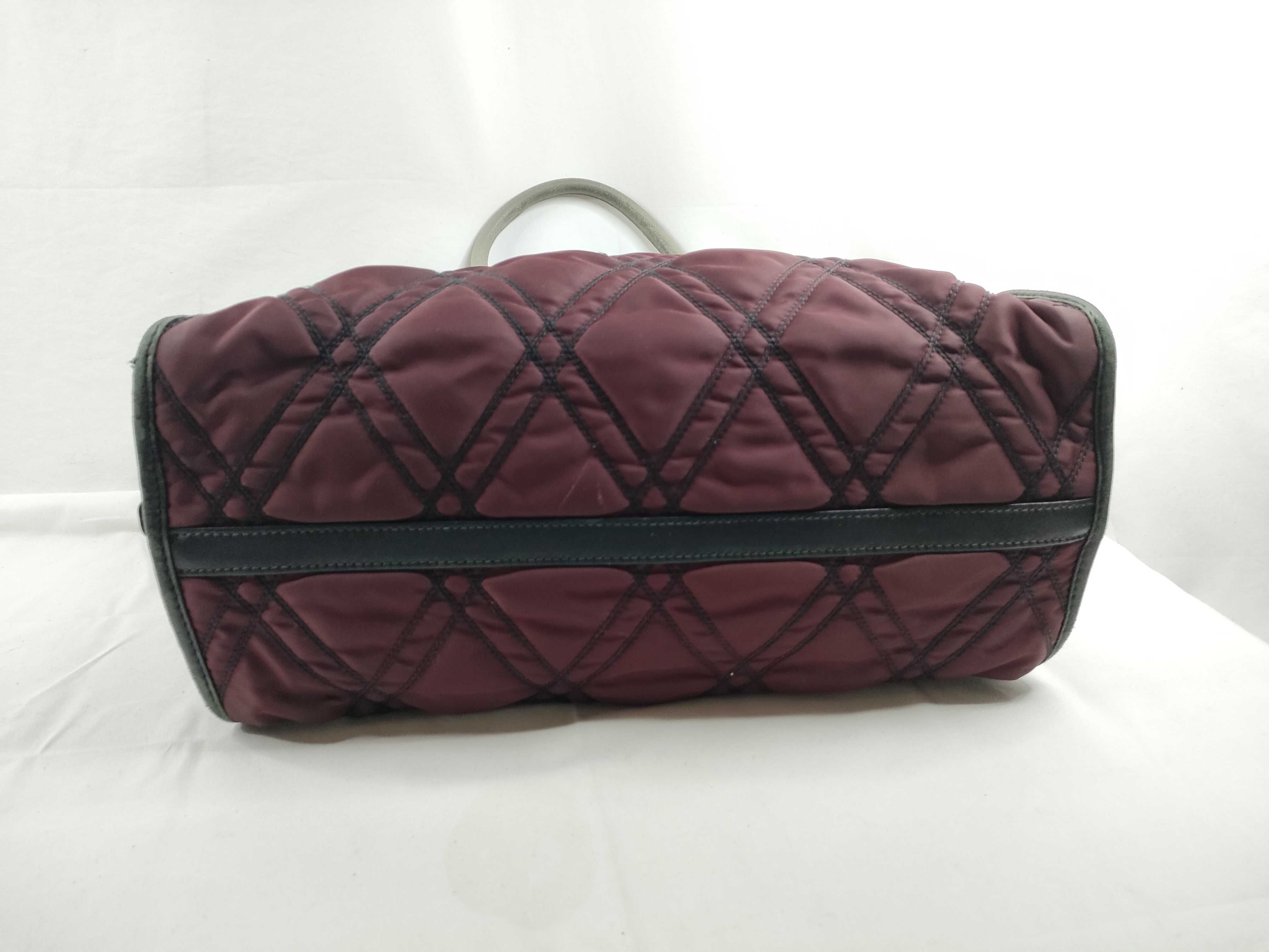 2-way bag with long strap, nylon, quilted leather, wine red handbag — view 4