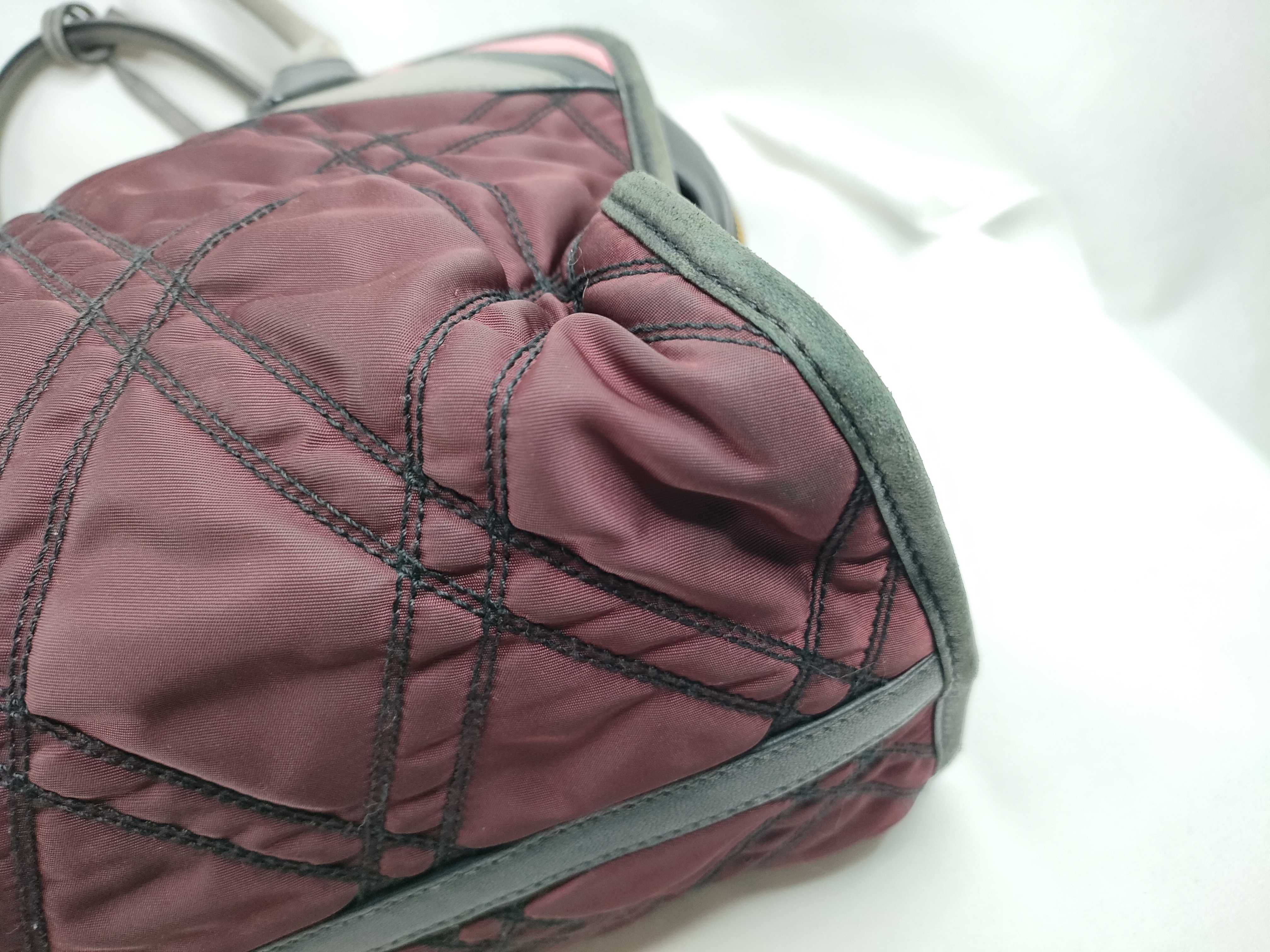 2-way bag with long strap, nylon, quilted leather, wine red handbag — view 5