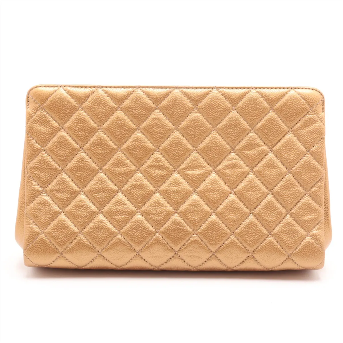 Matelassé Caviar Skin Clutch Bag, Gold, Gold Hardware, 17770703, Serial Number 17 — view 2