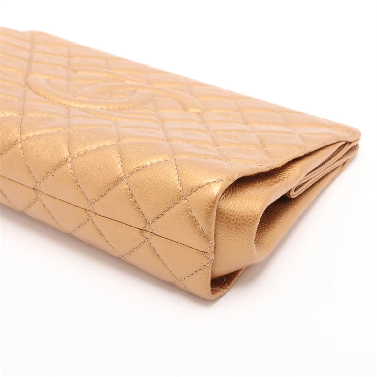 Matelassé Caviar Skin Clutch Bag, Gold, Gold Hardware, 17770703, Serial Number 17 — view 3