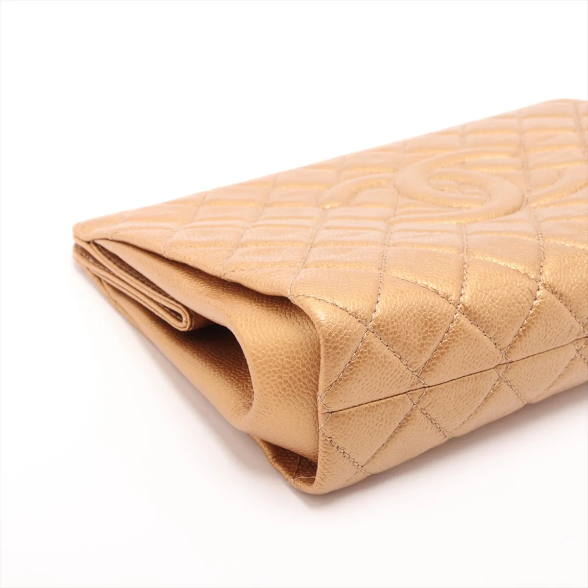Matelassé Caviar Skin Clutch Bag, Gold, Gold Hardware, 17770703, Serial Number 17 — view 4