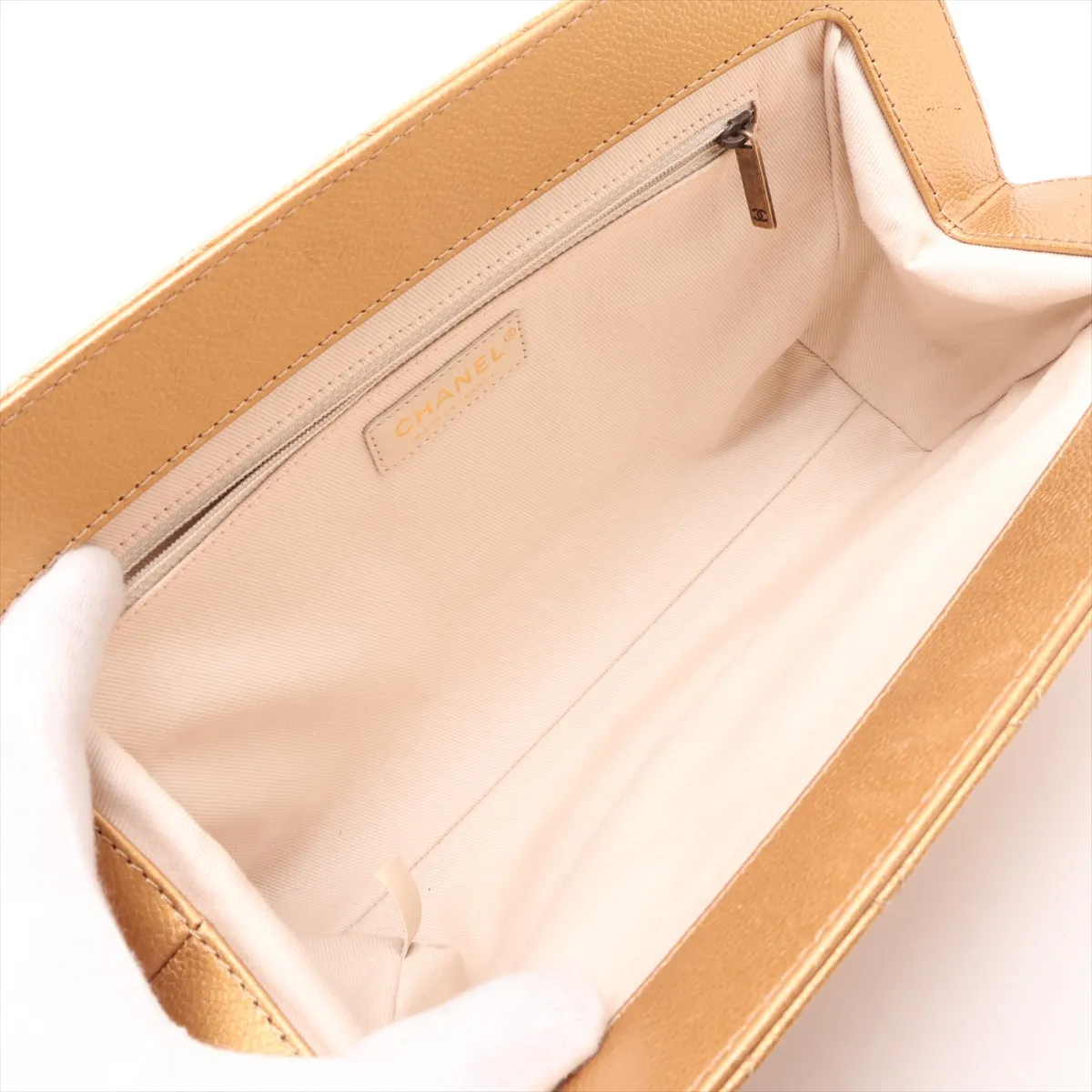 Matelassé Caviar Skin Clutch Bag, Gold, Gold Hardware, 17770703, Serial Number 17 — view 5