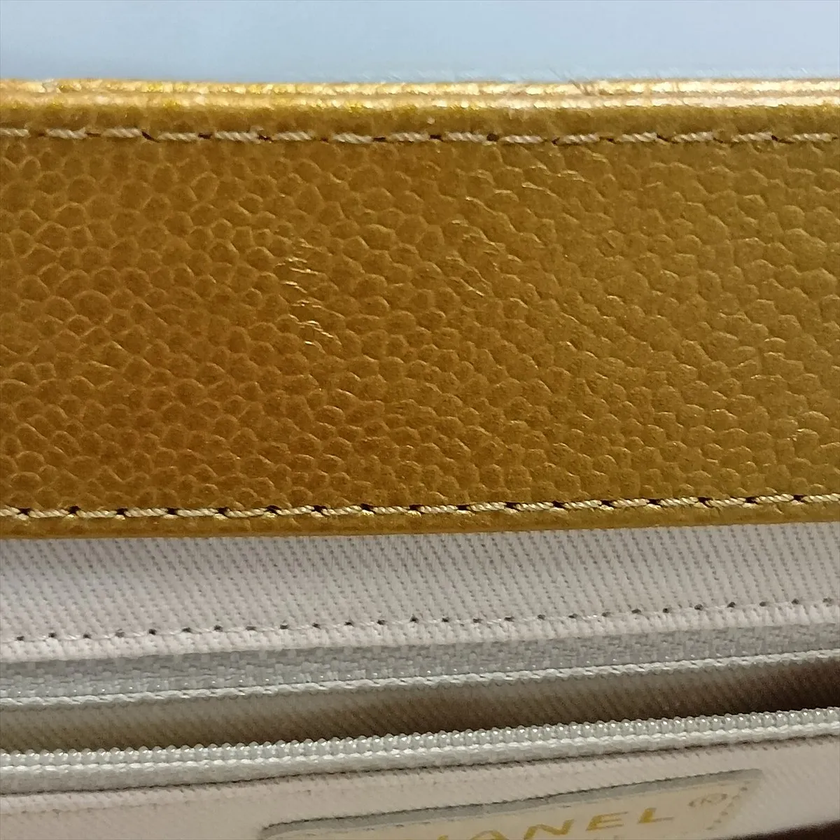 Matelassé Caviar Skin Clutch Bag, Gold, Gold Hardware, 17770703, Serial Number 17 — view 8