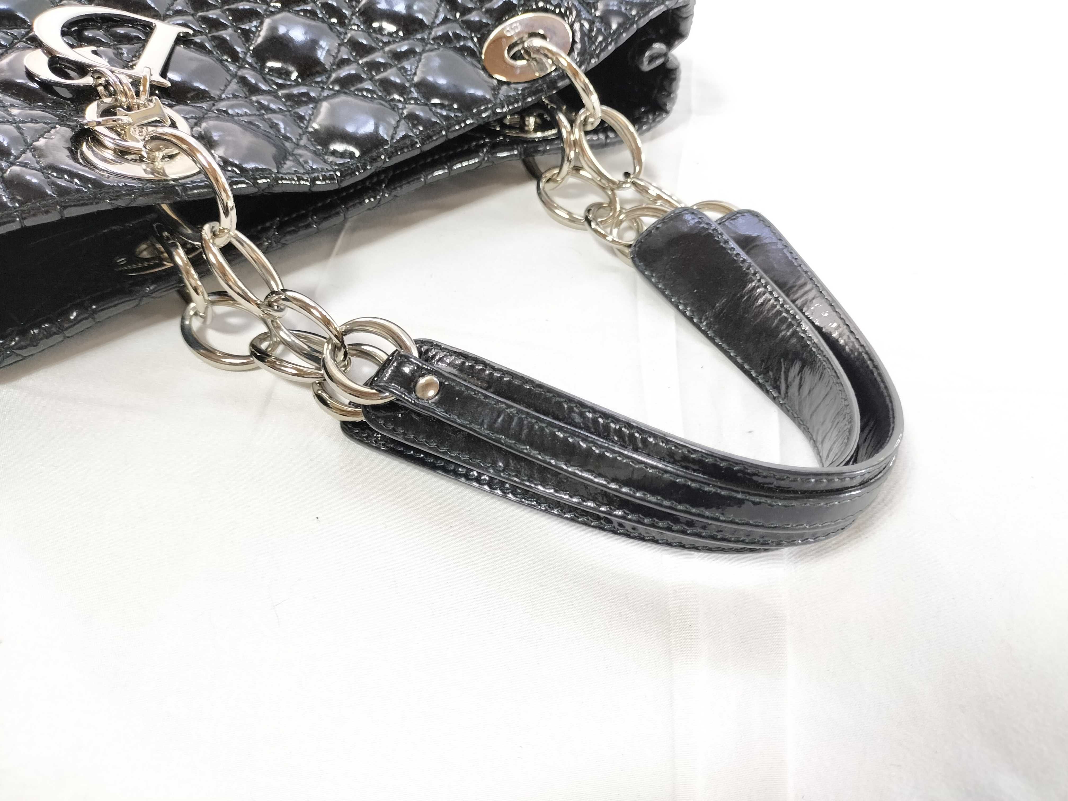 Lady Dior Patent Enamel CD Logo Chain Bag Tote Bag — view 3