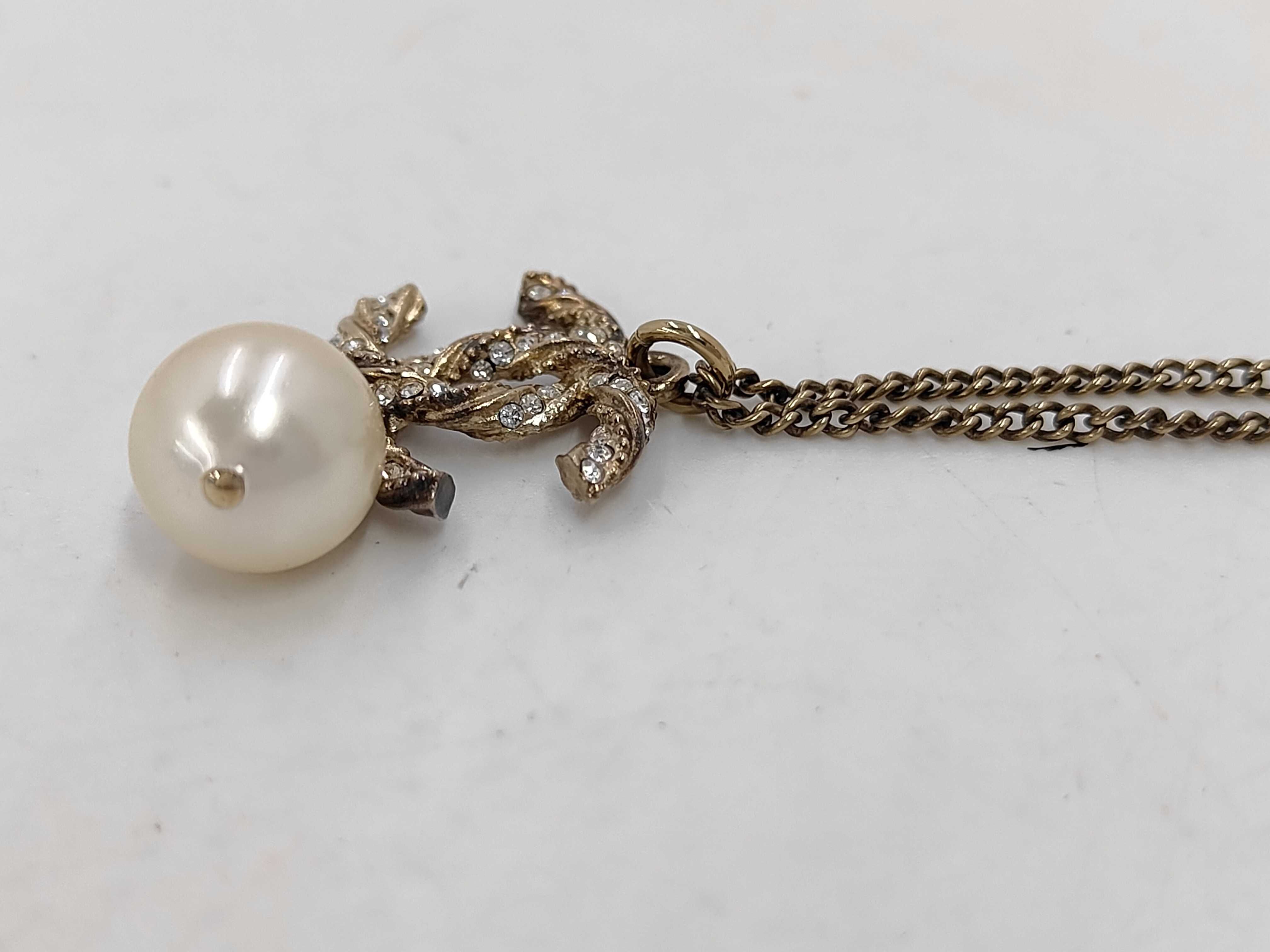 C14V Coco Mark Rhinestone Pearl Necklace — view 3