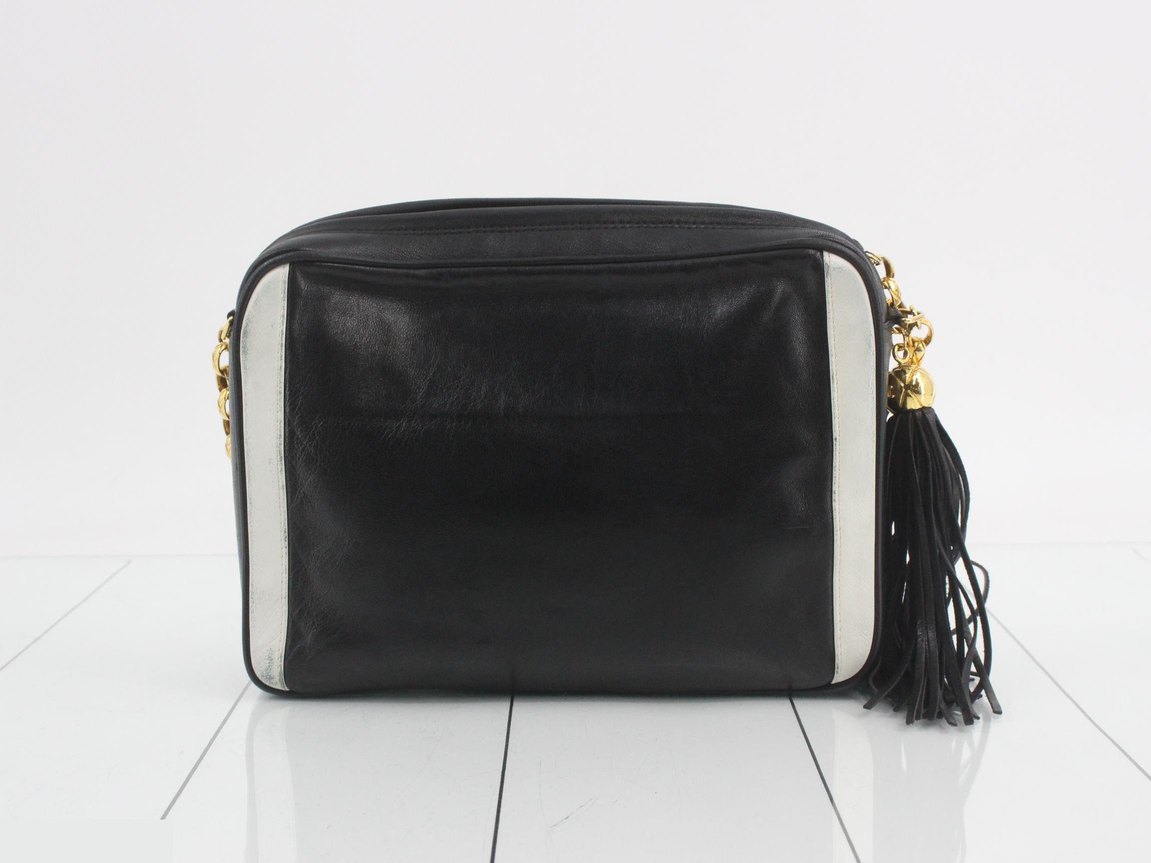 Coco Mark Classic Chain Shoulder Bag, Panda Lambskin, Black x White, Size 2, W23 — view 2
