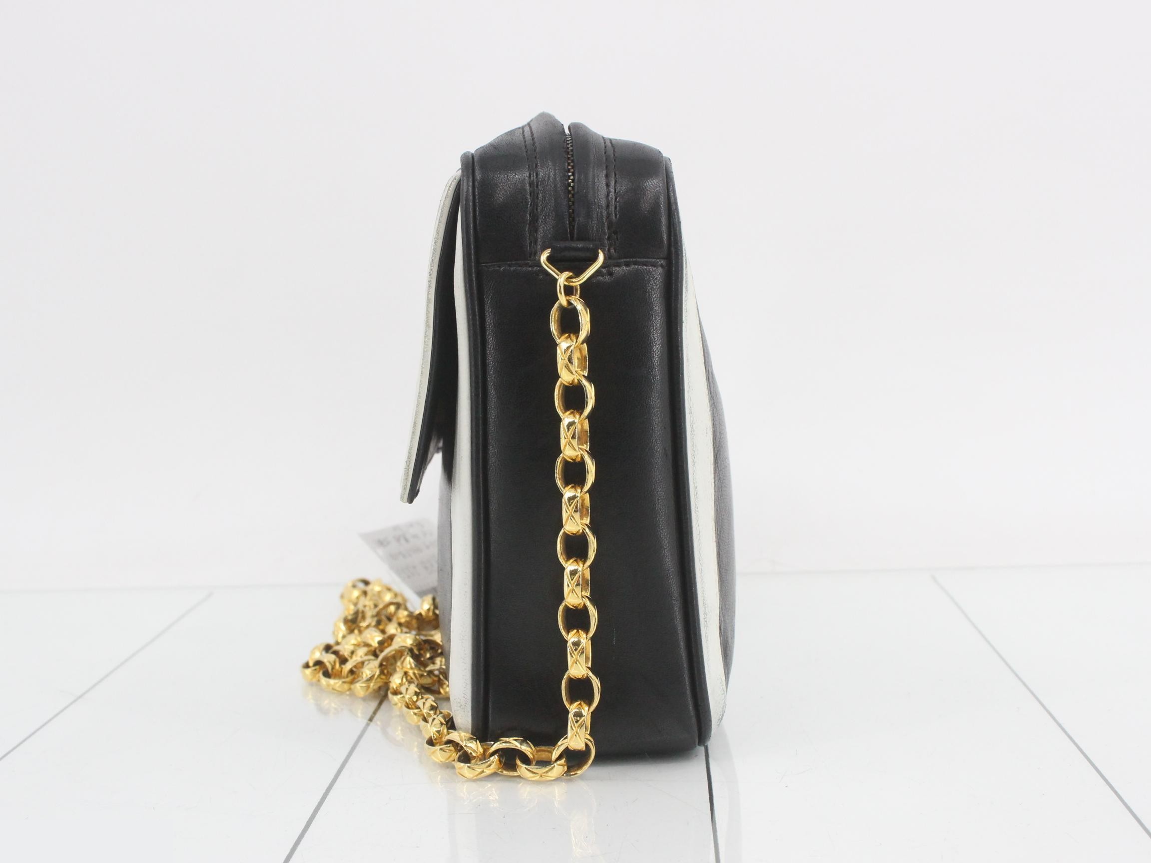 Coco Mark Classic Chain Shoulder Bag, Panda Lambskin, Black x White, Size 2, W23 — view 3