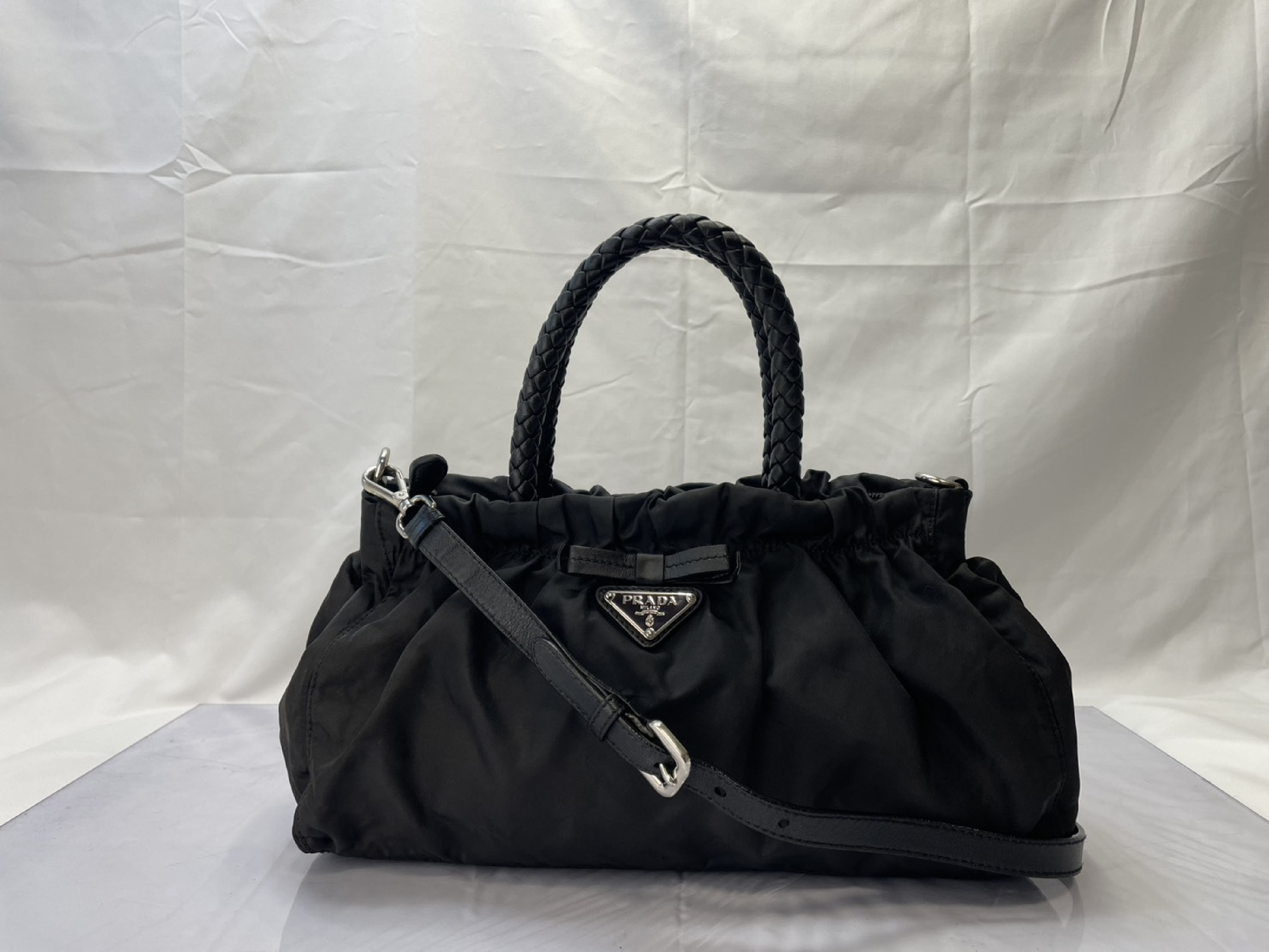 Intreccio Ribbon Braided Handbag/Tote Bag/2-Way Shoulder Bag, Black BN1631