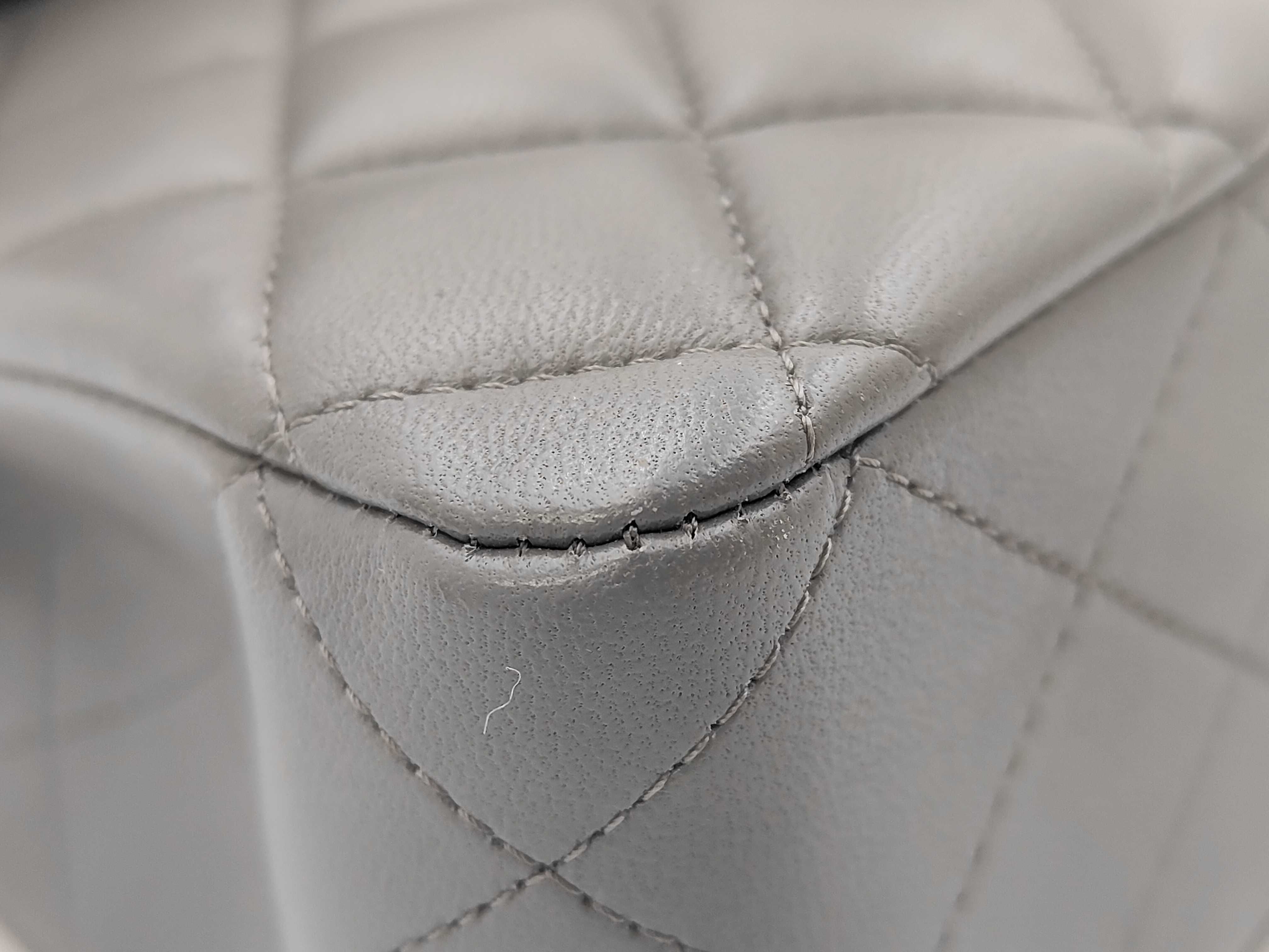 Matelassé 25 Double Flap Chain Shoulder Bag, Lambskin, Grey — view 6