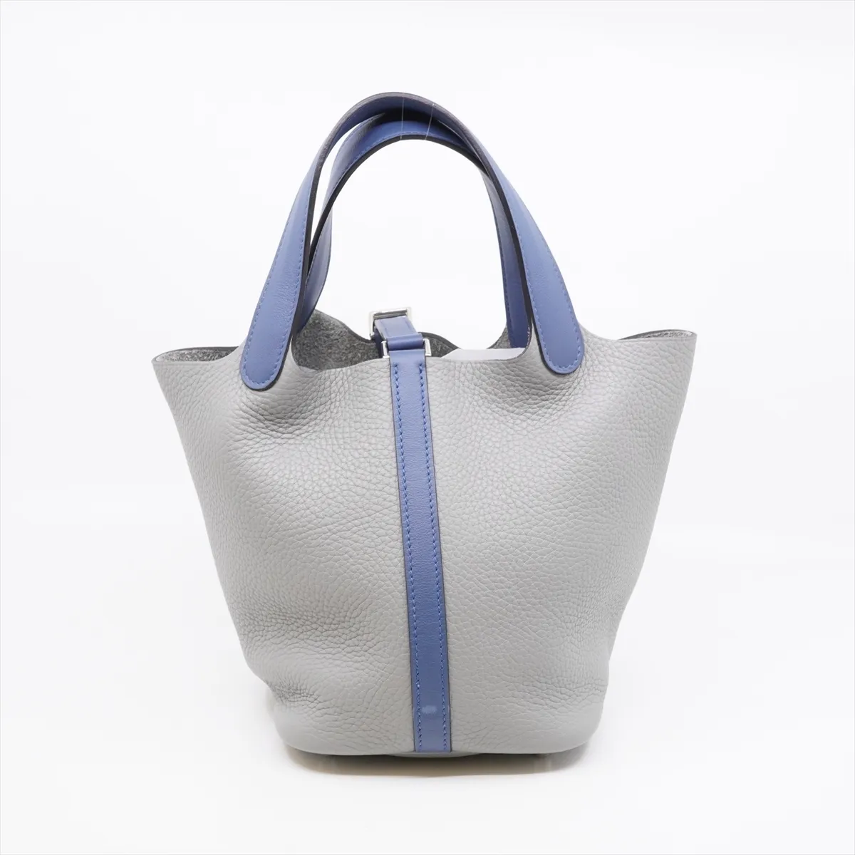 Picotin Lock 18 PM Togo Handbag, Gris Mouette x Blue Agate, Silver Hardware, X: 2016 — view 2