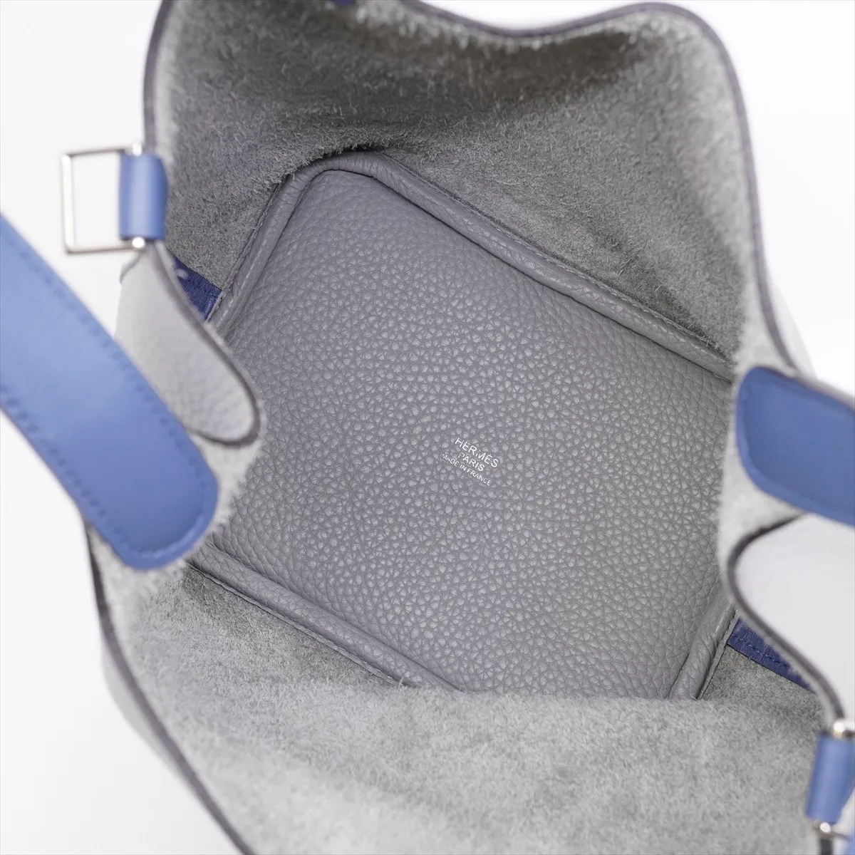 Picotin Lock 18 PM Togo Handbag, Gris Mouette x Blue Agate, Silver Hardware, X: 2016 — view 7