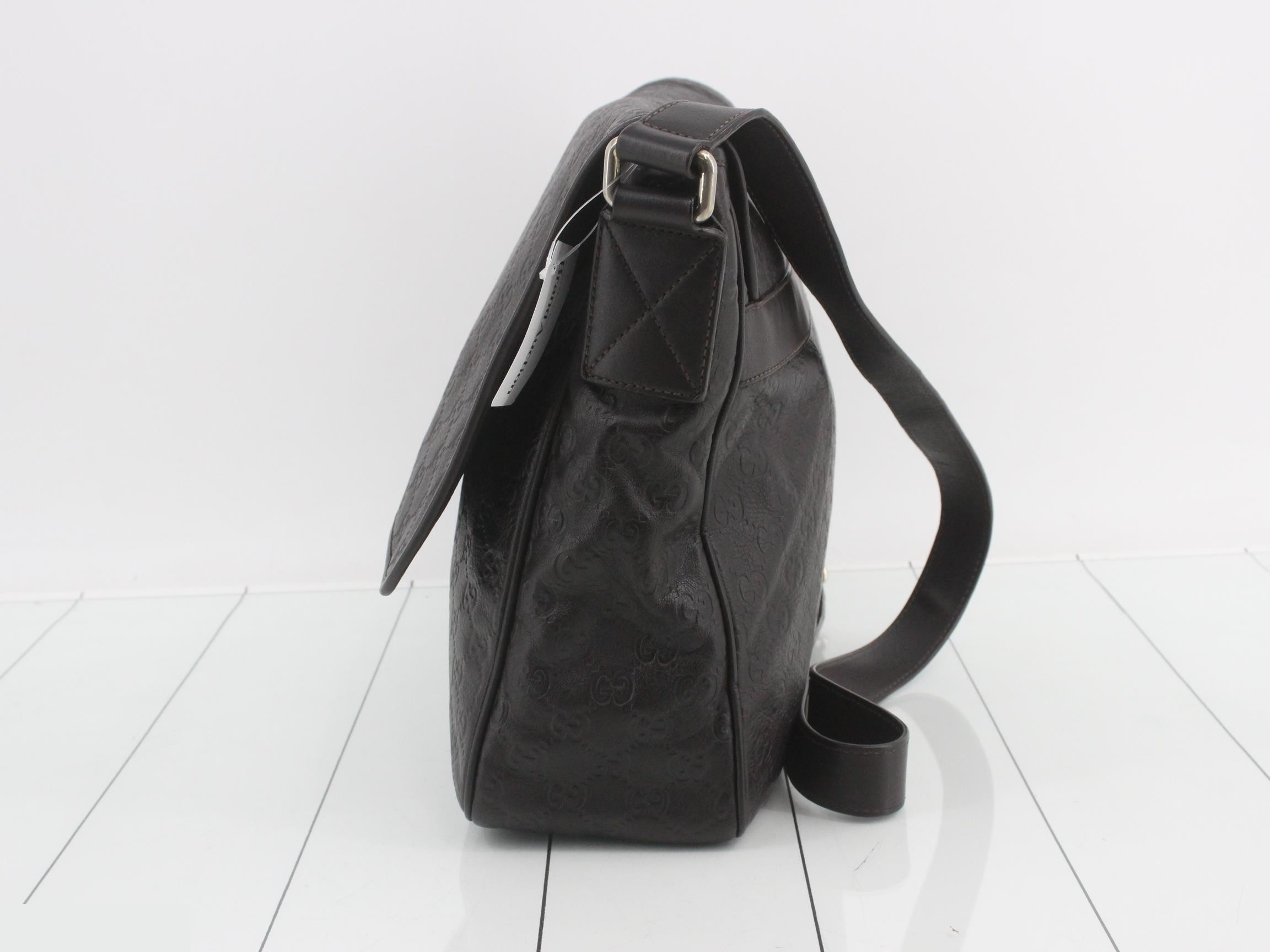 Guccissima Leather Messenger Bag, Dark Brown — view 3