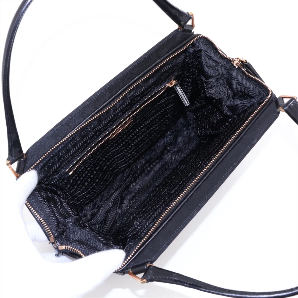 Tessuto Nylon x Leather Handbag, Black, Unsigned Guarantee Card — view 7
