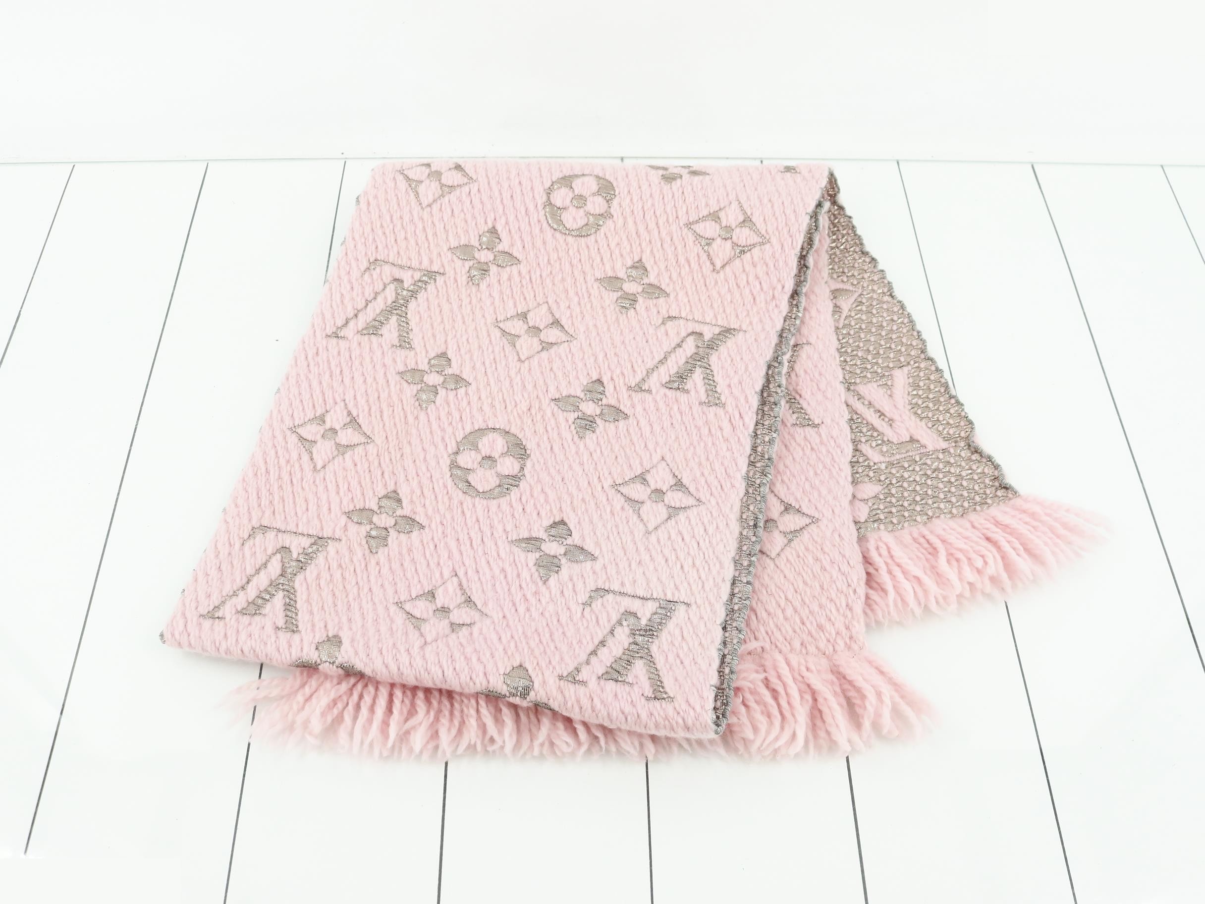 Logo Mania Long Scarf, with domestic tag, Pink x Silver — view 3
