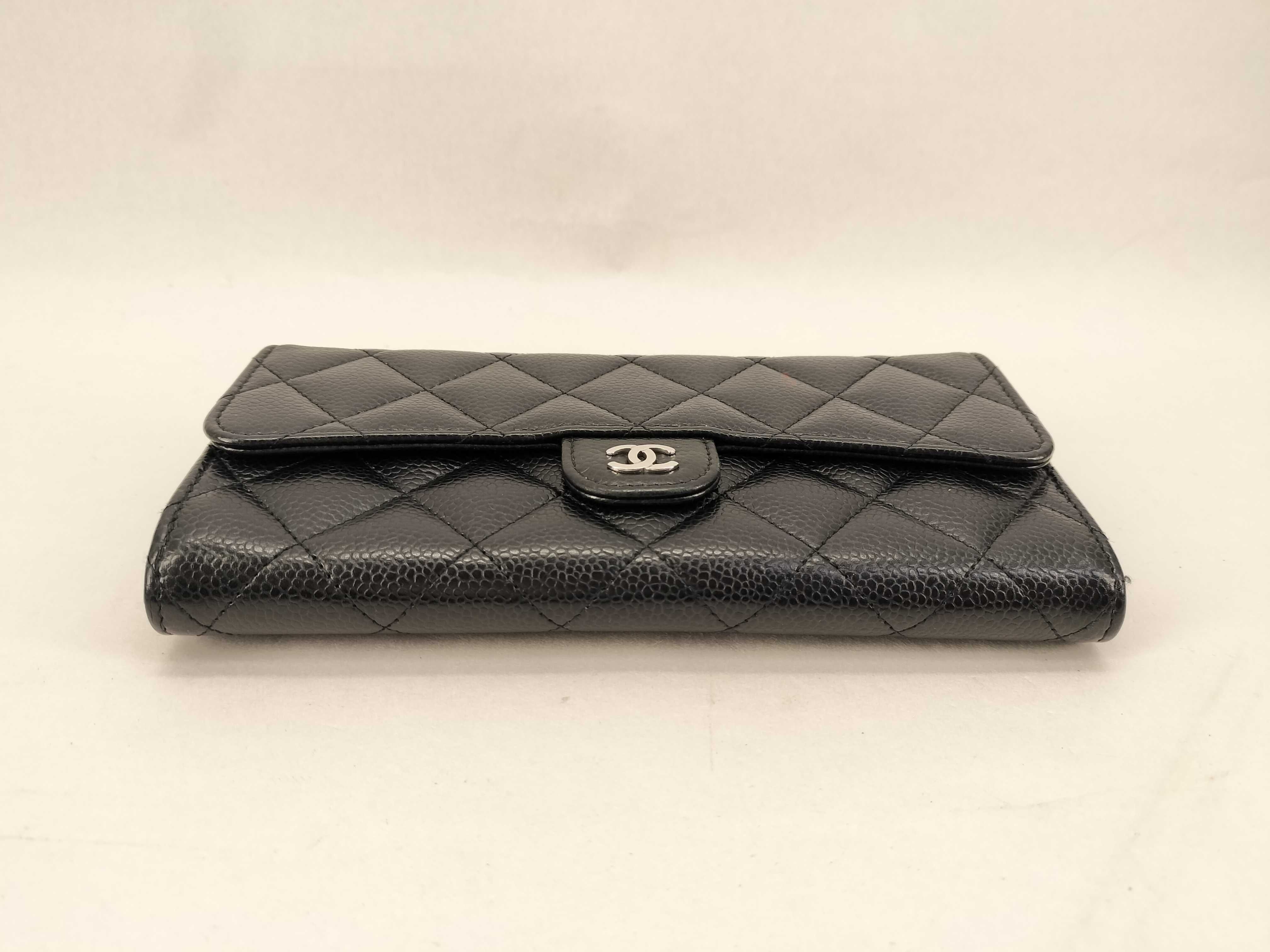 Caviar Skin Coco Mark Matelassé Long Wallet with Silver Hardware — view 3
