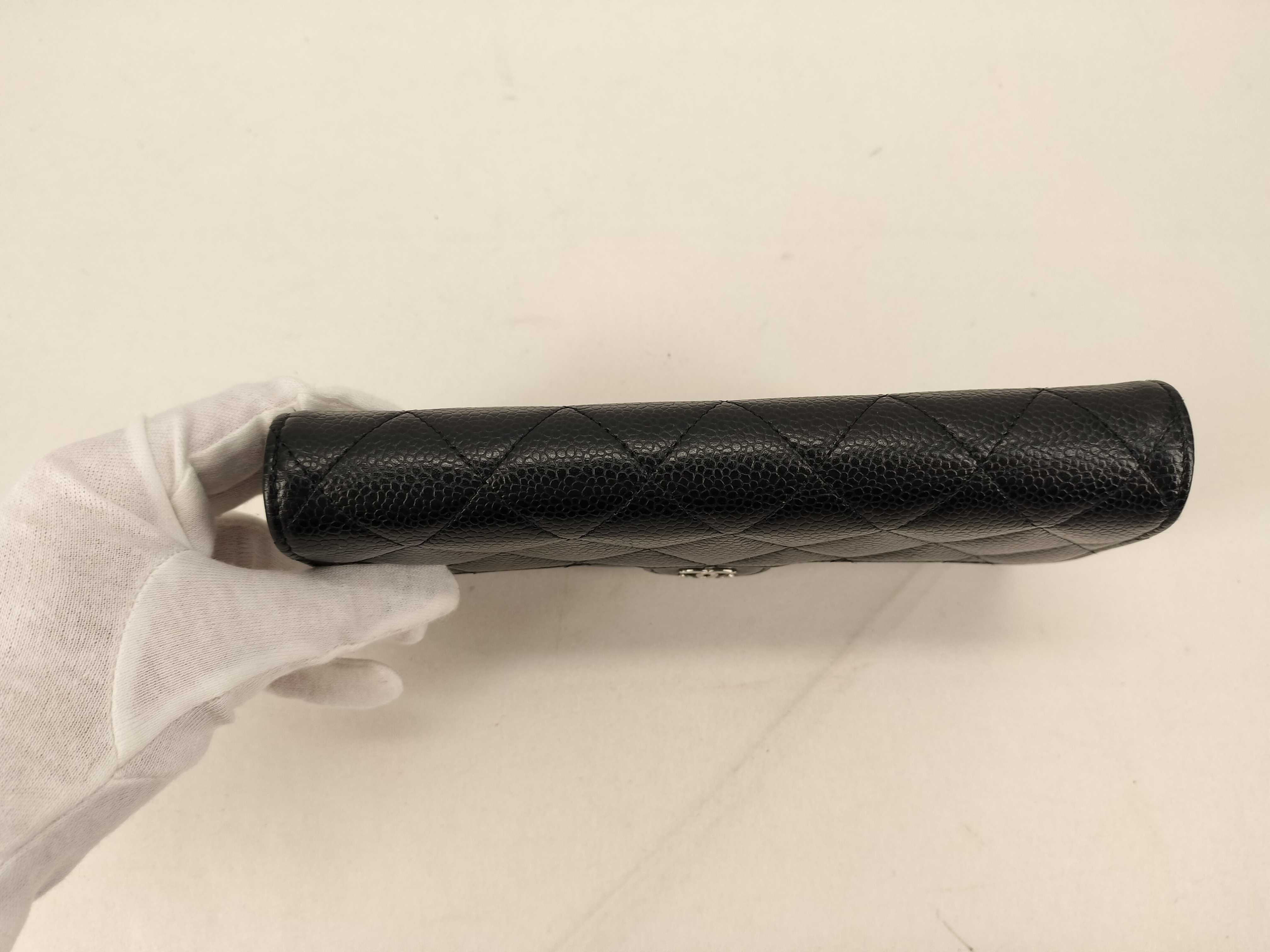 Caviar Skin Coco Mark Matelassé Long Wallet with Silver Hardware — view 6