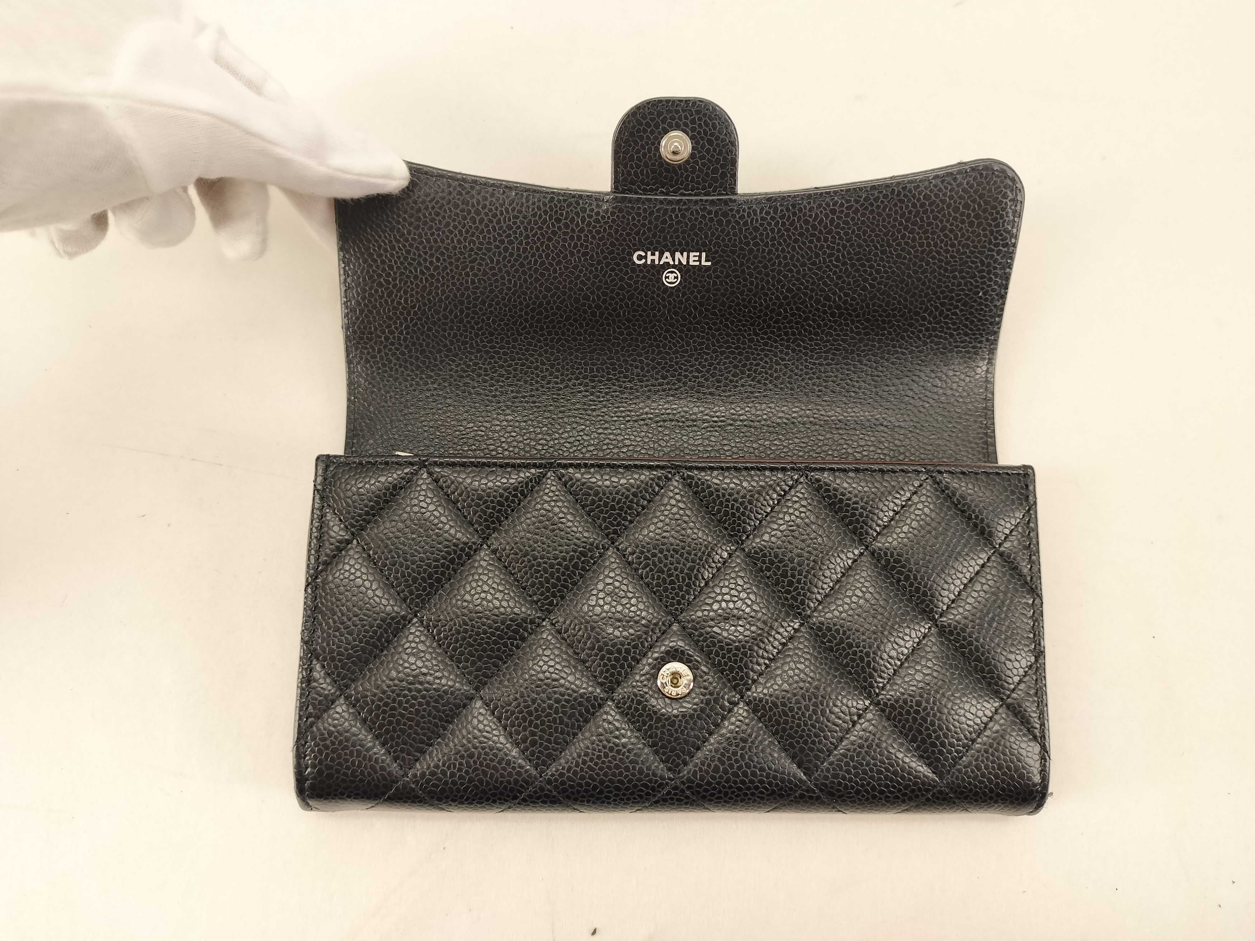 Caviar Skin Coco Mark Matelassé Long Wallet with Silver Hardware — view 7