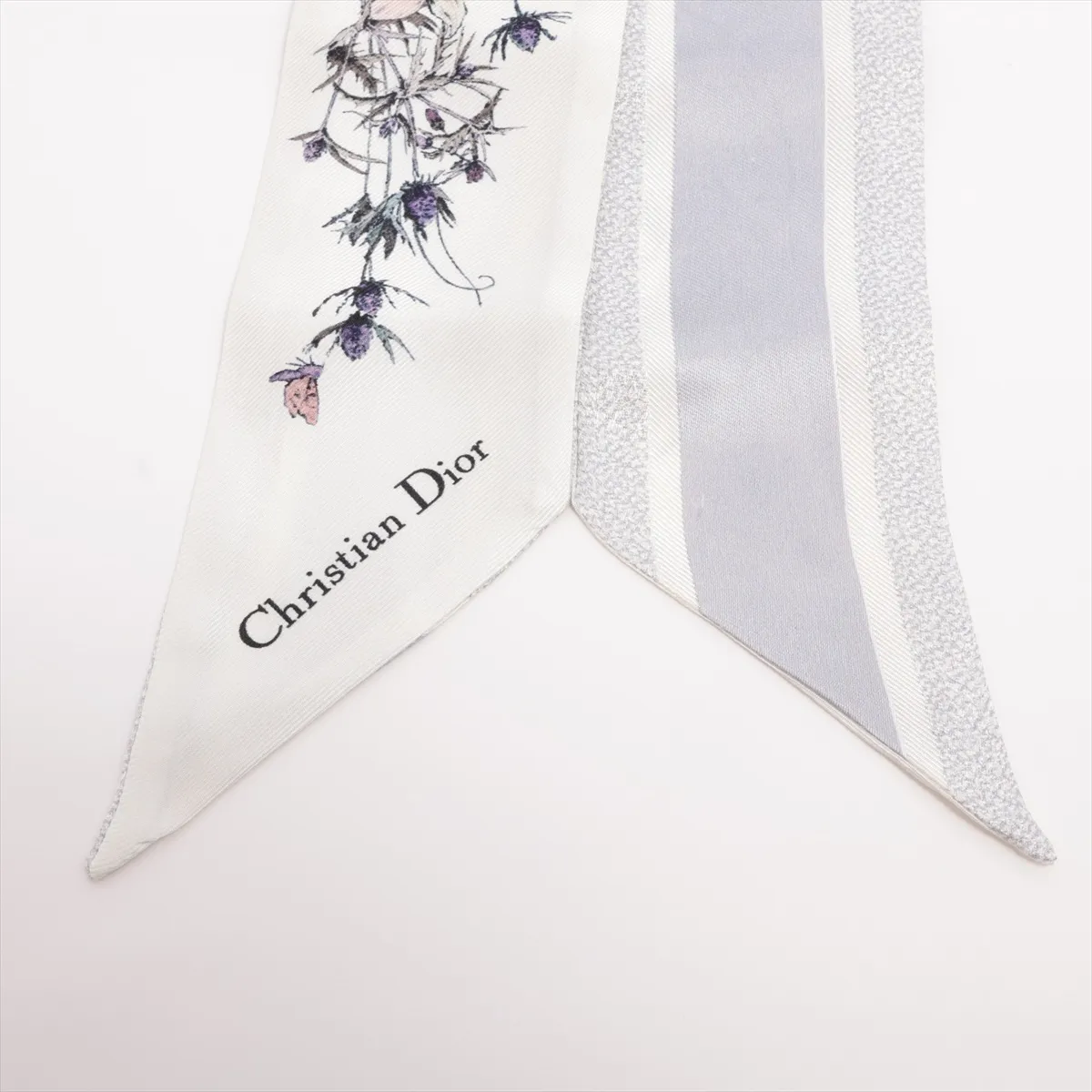42STA106I607 Mitzah Scarf, Silk, Light Gray, Slight wear, snags, pilling. — view 2
