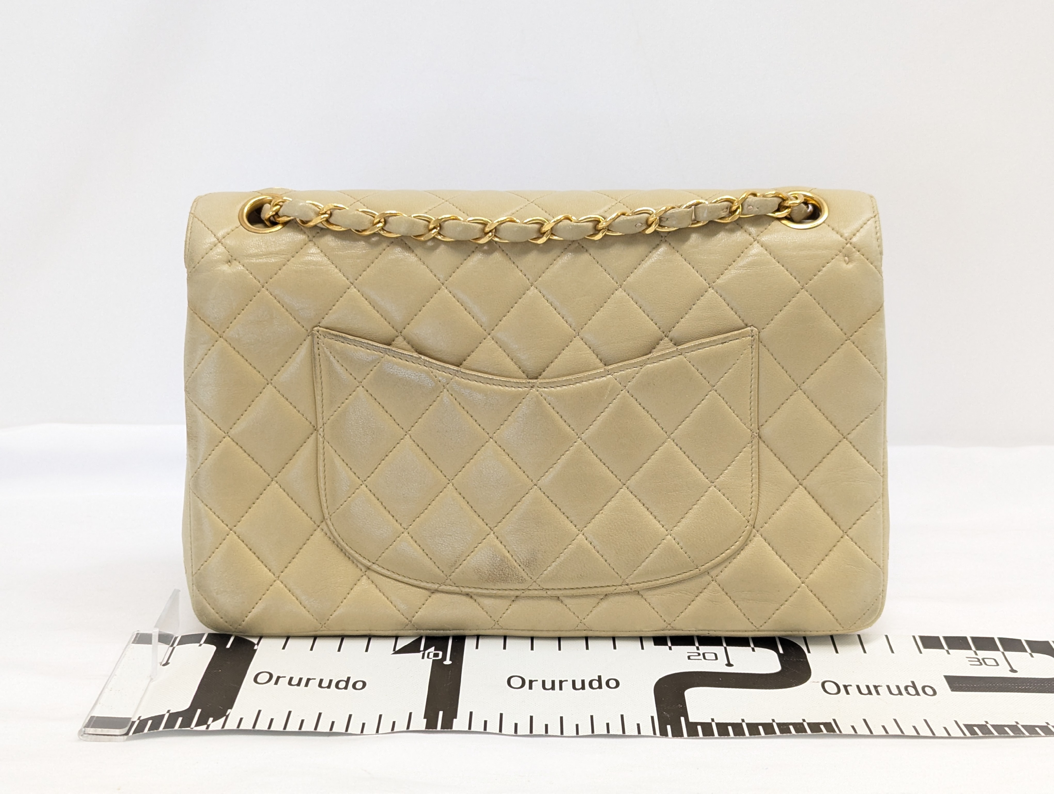 Lambskin Paris Limited Edition Double Flap Beige Shoulder Bag — view 2