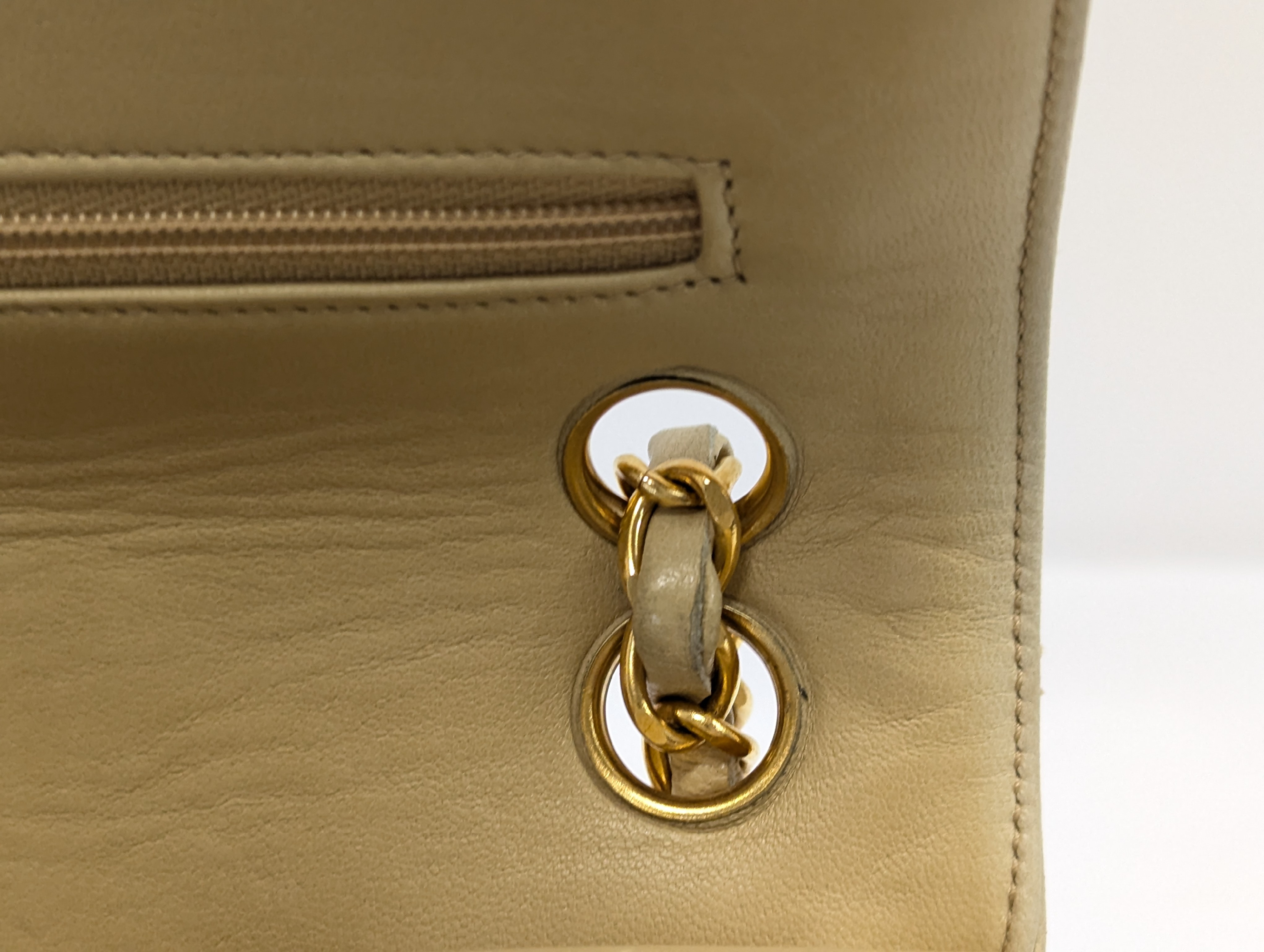 Lambskin Paris Limited Edition Double Flap Beige Shoulder Bag — view 8