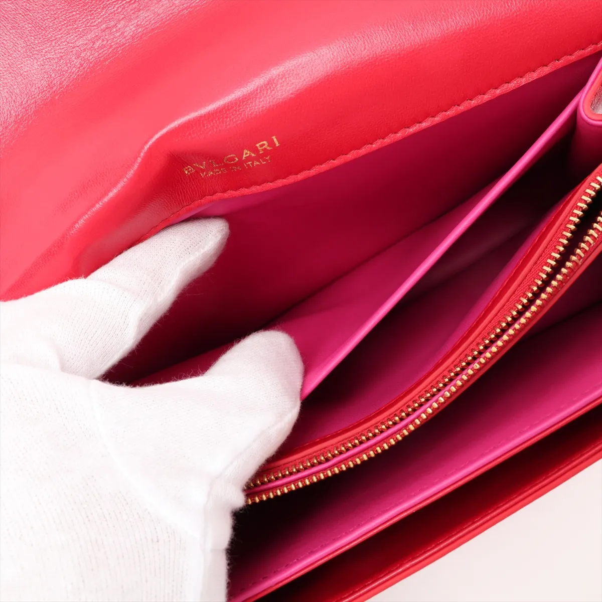 Serpenti Leather 2-Way Handbag, Red, with Mirror — view 12