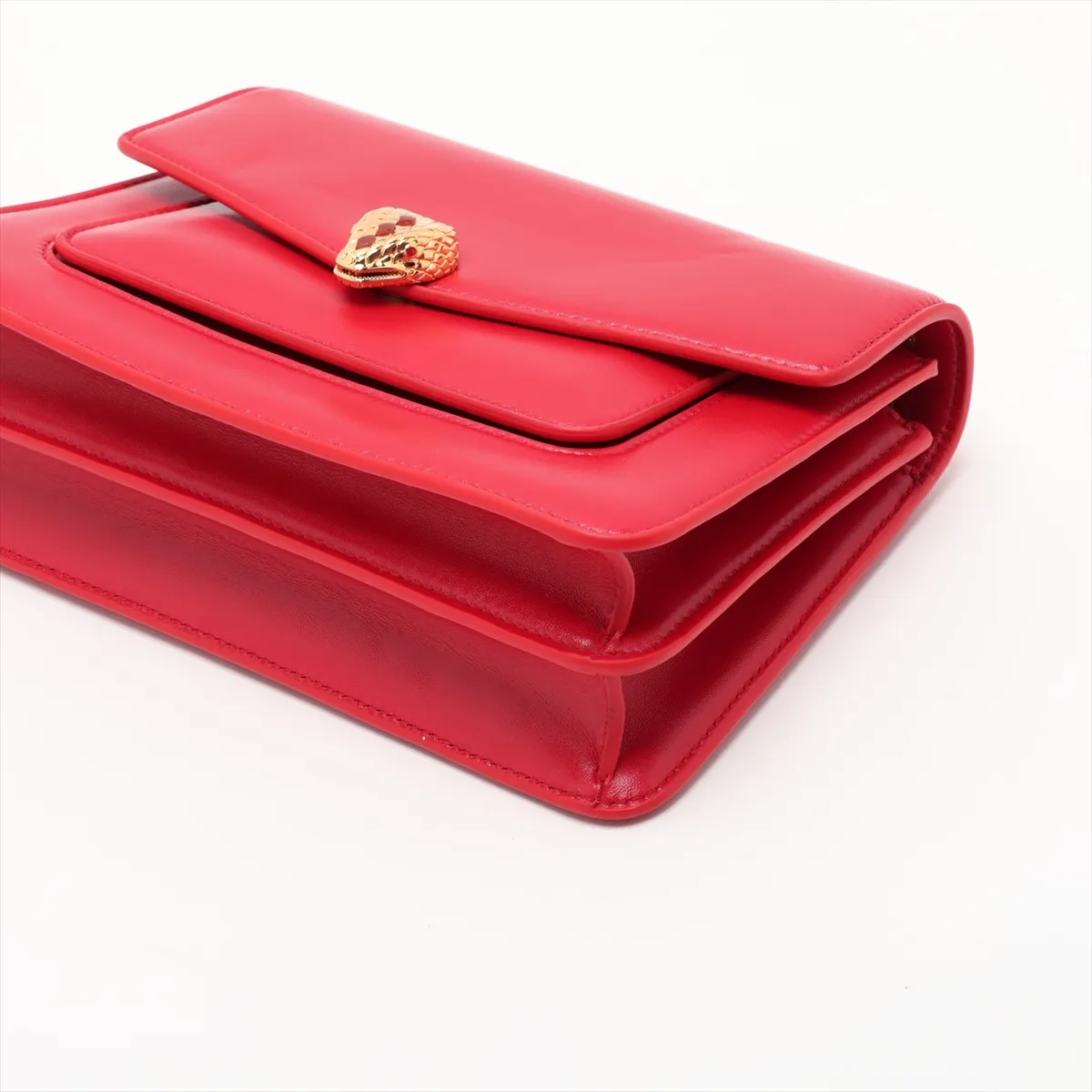 Serpenti Leather 2-Way Handbag, Red, with Mirror — view 3