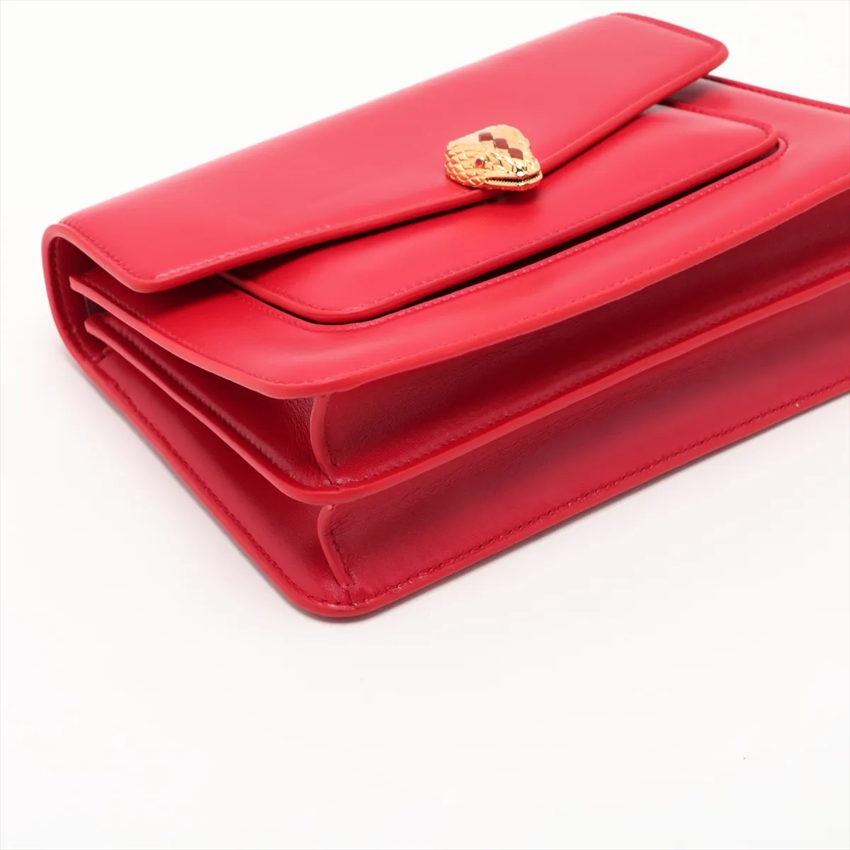Serpenti Leather 2-Way Handbag, Red, with Mirror — view 4