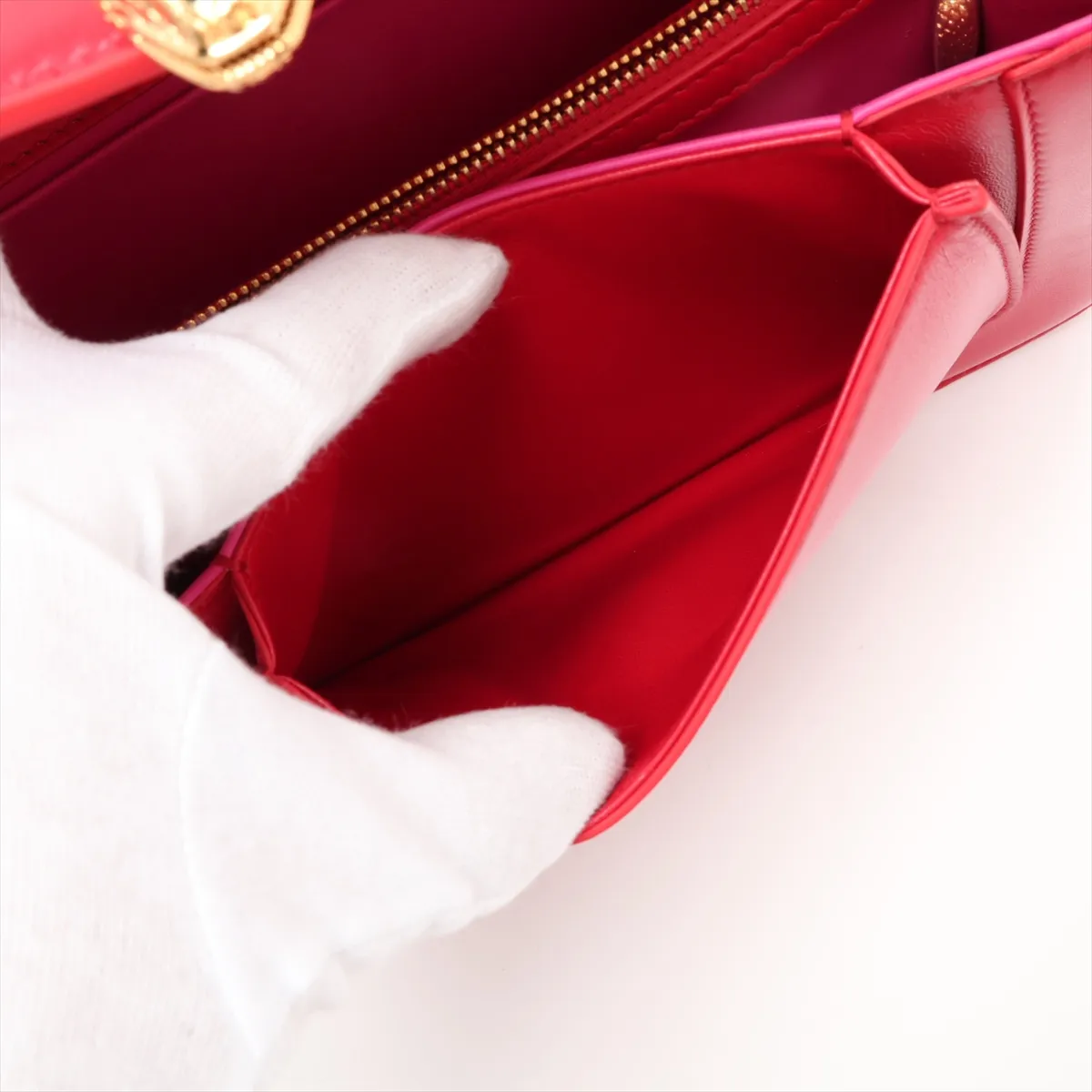 Serpenti Leather 2-Way Handbag, Red, with Mirror — view 8